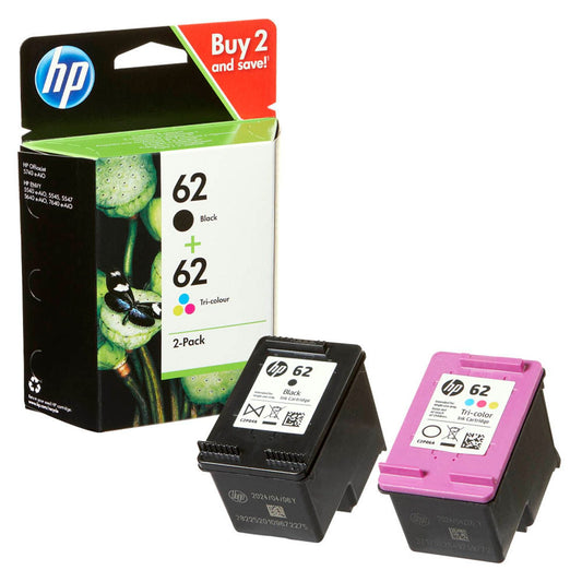 HP 62 () schwarz, color Druckerpatronen, 2er-Set | N9J71AE | 1 Pack = 2 St.