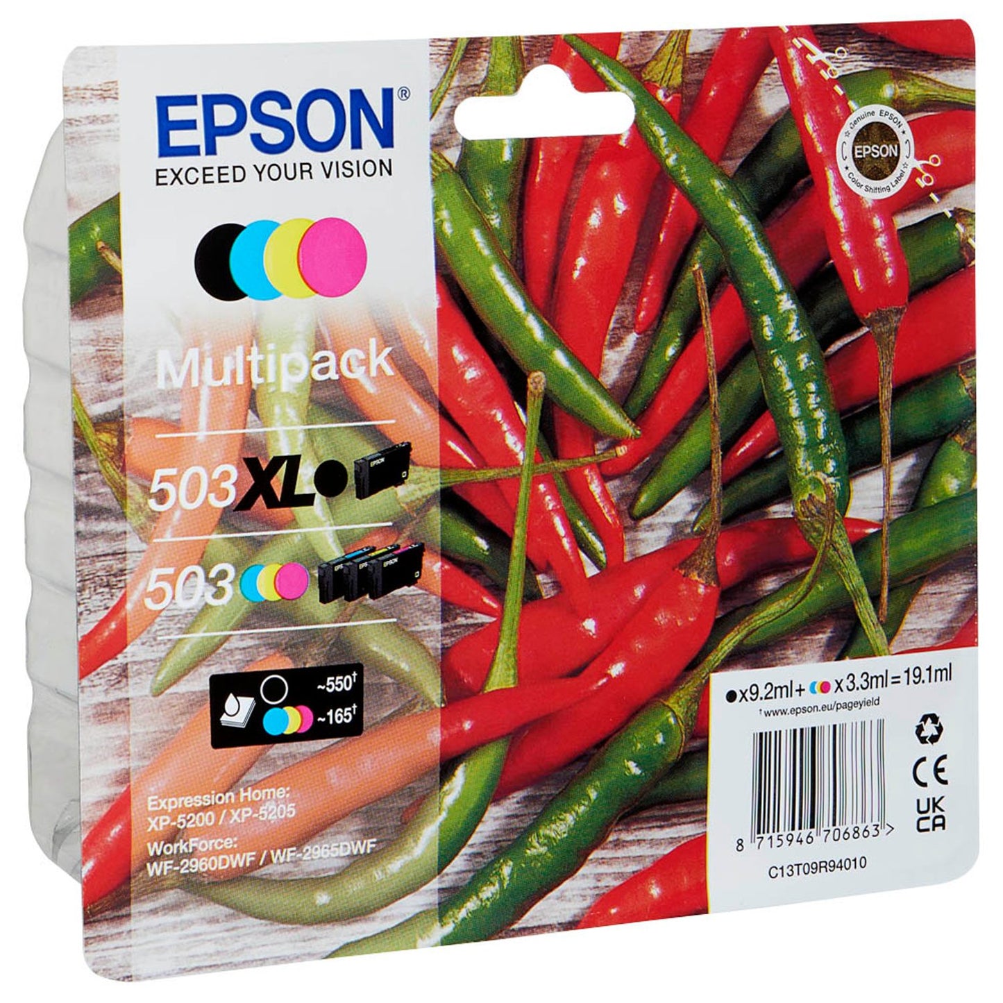 EPSON 503/503XL T09R94 schwarz, cyan, magenta, gelb Druckerpatronen, 4er-Set | C13T09R94010 | 1 Pack = 4 St.