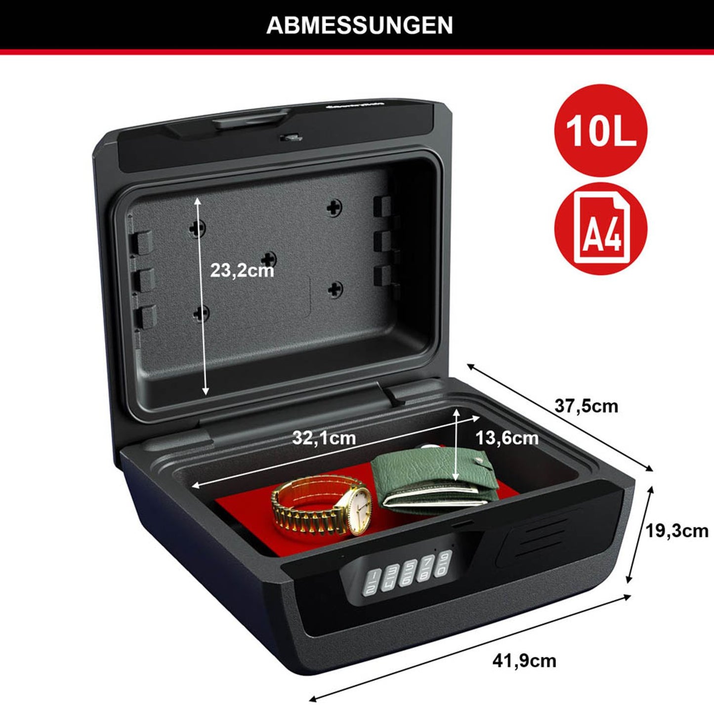 Master Lock® Dokumentenkassette feuerfest CHW30300EURHRO DIN A4 Elektronikschloss | P56069