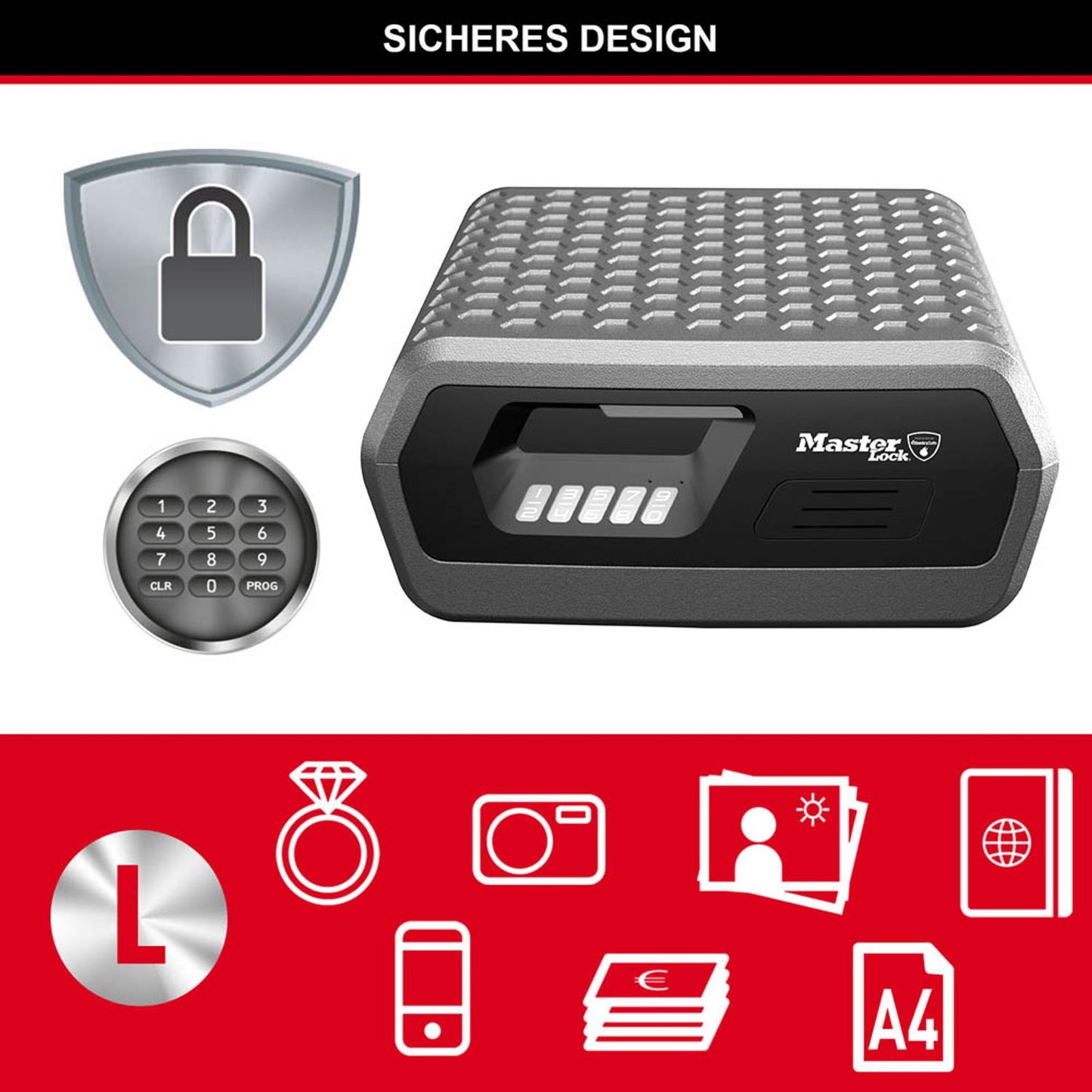 Master Lock® Dokumentenkassette feuerfest CHW30300EURHRO DIN A4 Elektronikschloss | P56069