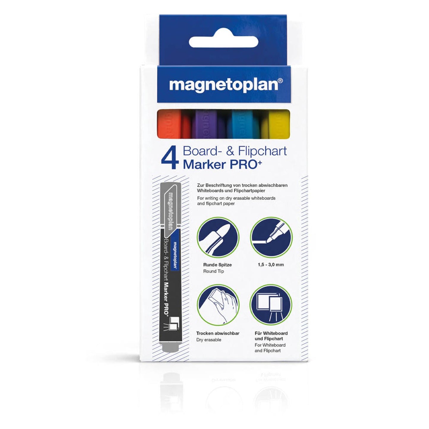 magnetoplan Pro+ Whiteboard- und Flipchart-Marker farbsortiert 1,5 - 3,0 mm | 1228110 | 1 Pack = 4 St.