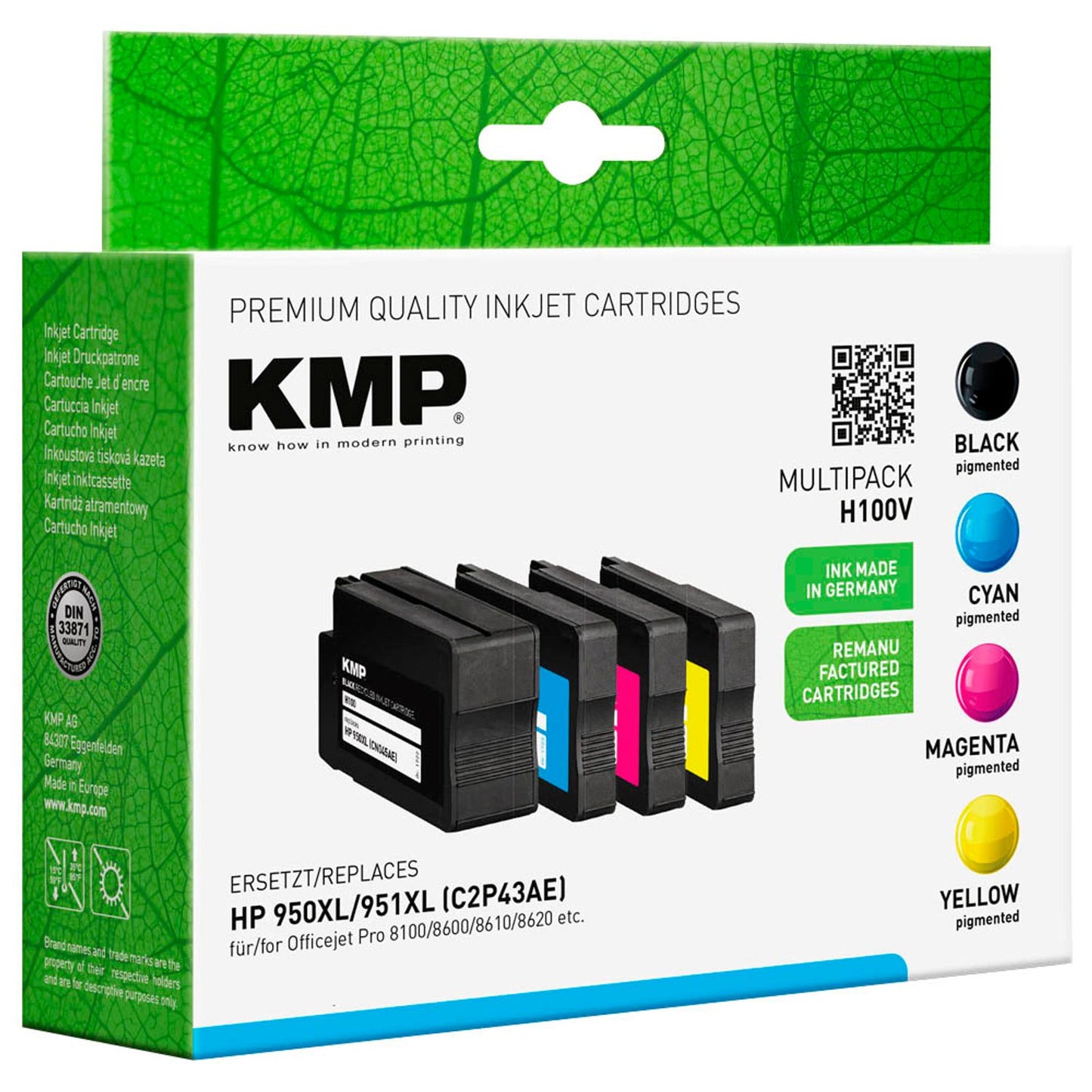 KMP H100V schwarz, cyan, magenta, gelb Druckerpatronen kompatibel zu HP 950XL/951XL (C2P43AE), 4er-Set | 1722,4050 | 1 Pack = 4 St.