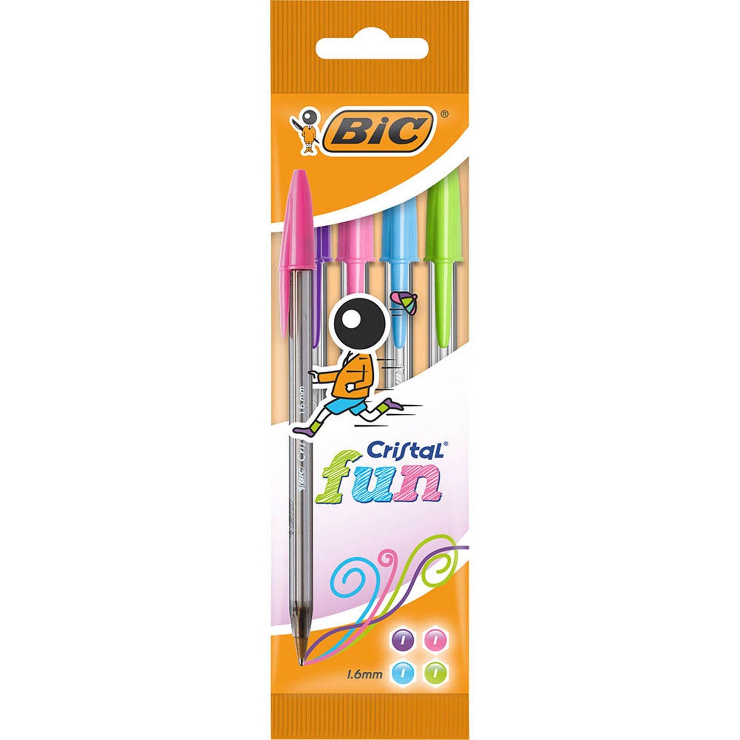 BIC Kugelschreiber Cristal Fun transparent, Schreibfarbe: farbsortiert | 8957921 | 1 Pack = 4 St.