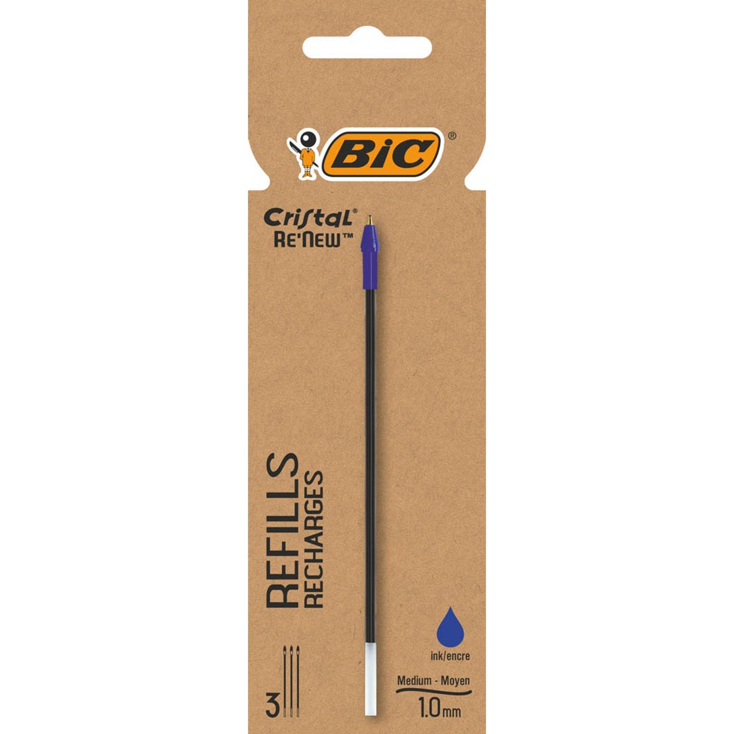 BIC Cristal Re'New Kugelschreiberminen M . blau | 503838 | 1 Pack = 3 St.