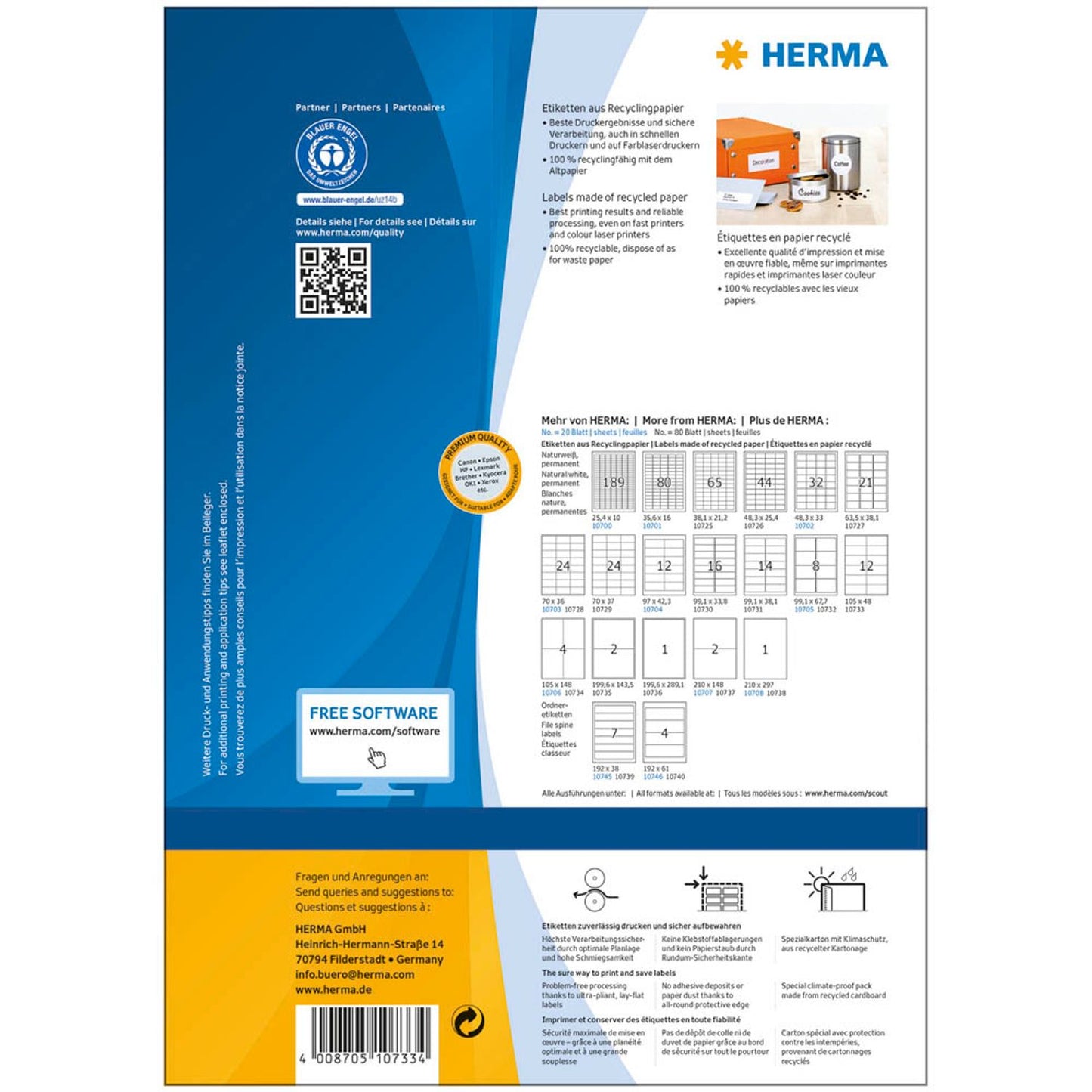 HERMA Etiketten weiß 105,0 x 48,0 mm | 10733 | 1 Pack = 80 Blatt