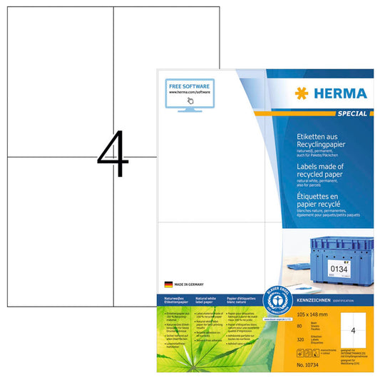 HERMA Etiketten weiß 105,0 x 148,0 mm | 10734 | 1 Pack = 80 Blatt