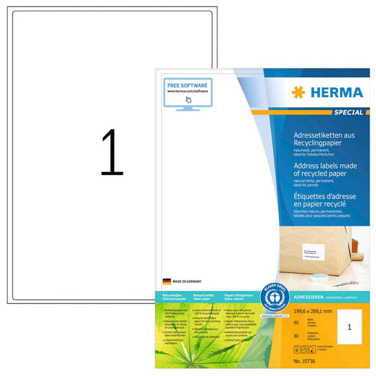 HERMA Etiketten weiß 199,6 x 289,1 mm | 10736 | 1 Pack = 80 Blatt