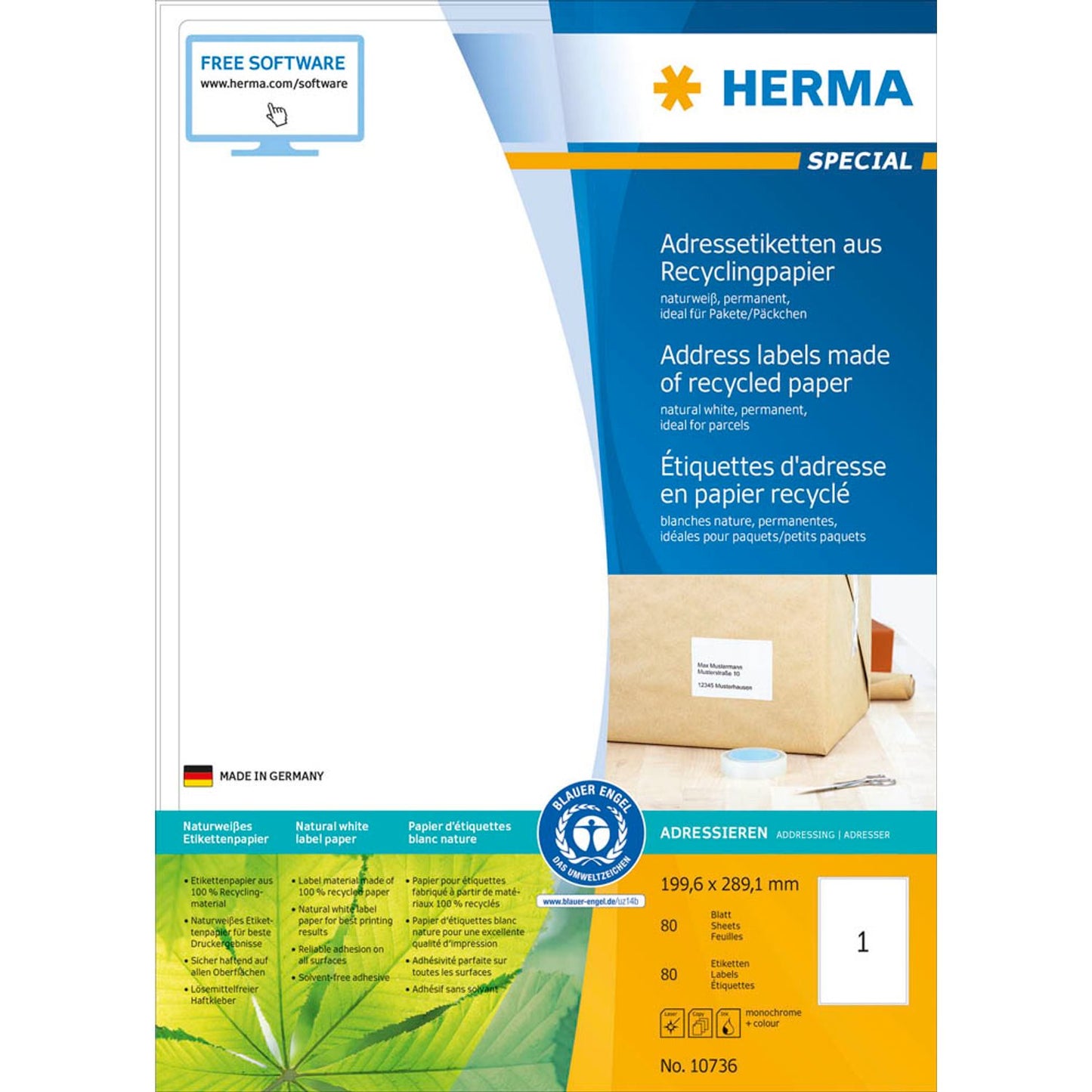 HERMA Etiketten weiß 199,6 x 289,1 mm | 10736 | 1 Pack = 80 Blatt