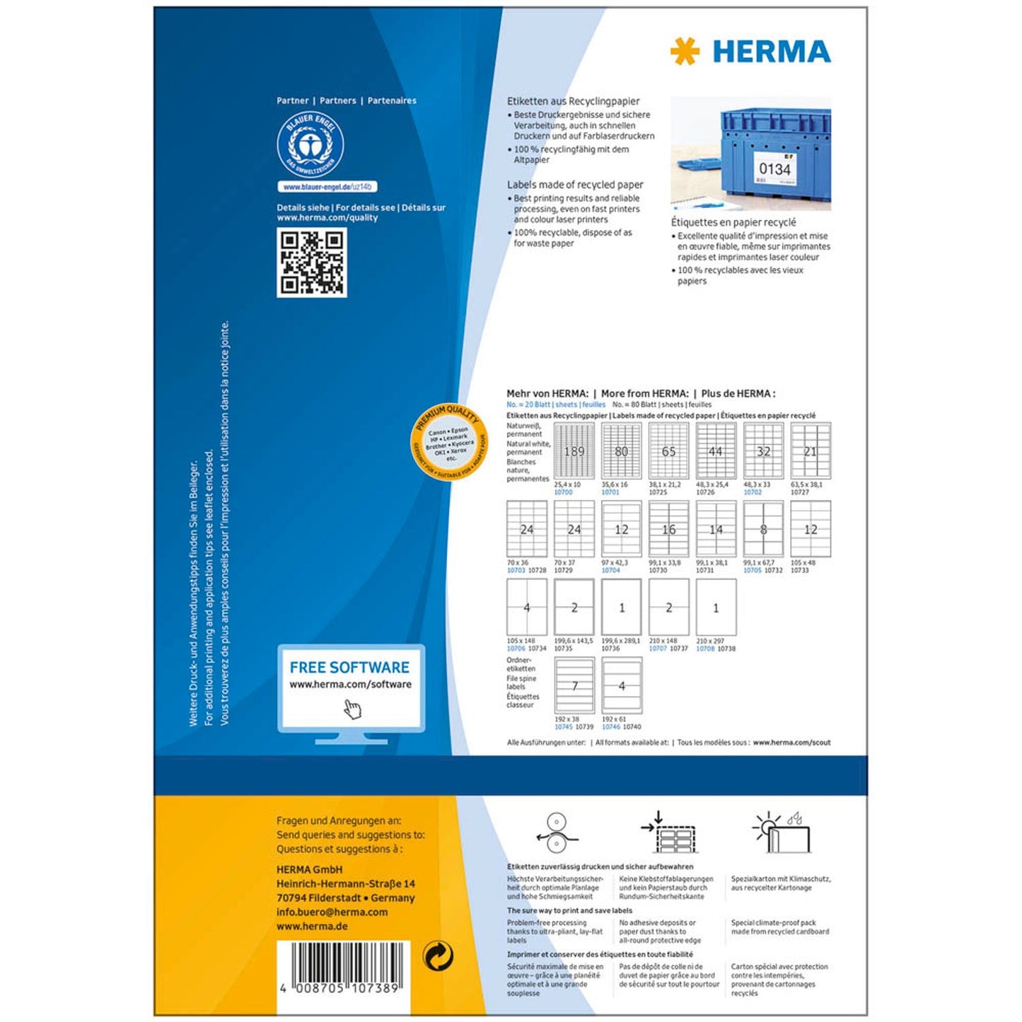 HERMA Etiketten weiß 297,0 x 210,0 mm | 10738 | 1 Pack = 80 Blatt