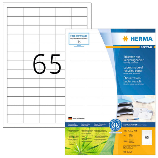 HERMA Etiketten weiß 38,1 x 21,2 mm | 10725 | 1 Pack = 80 Blatt