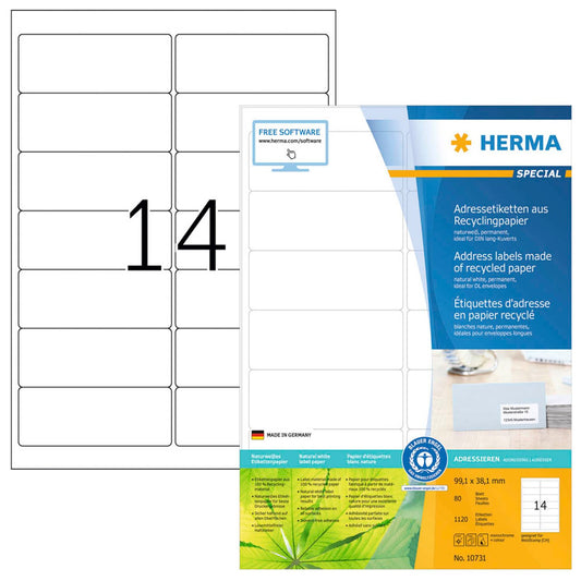 HERMA Etiketten weiß 99,1 x 38,1 mm | 10731 | 1 Pack = 80 Blatt