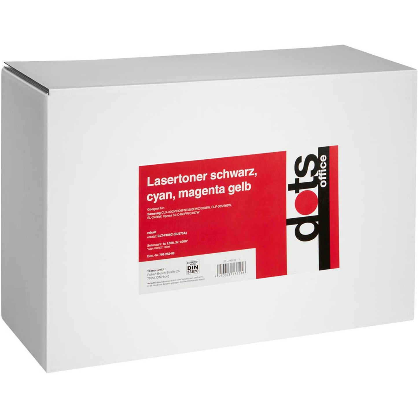 dots schwarz, cyan, magenta, gelb Toner kompatibel zu SAMSUNG CLT-P406C (SU375A), 4er-Set | 3510,0005-DOTS | 1 Pack = 4 St.