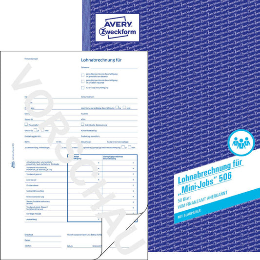 AVERY Zweckform Lohnabrechnung für geringfügig/kurzfristig Beschäftigte Formularbuch | 506