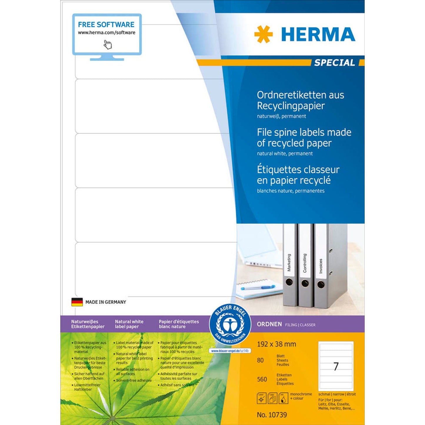 HERMA Ordneretiketten weiß | 10739 | 1 Pack = 80 Blatt