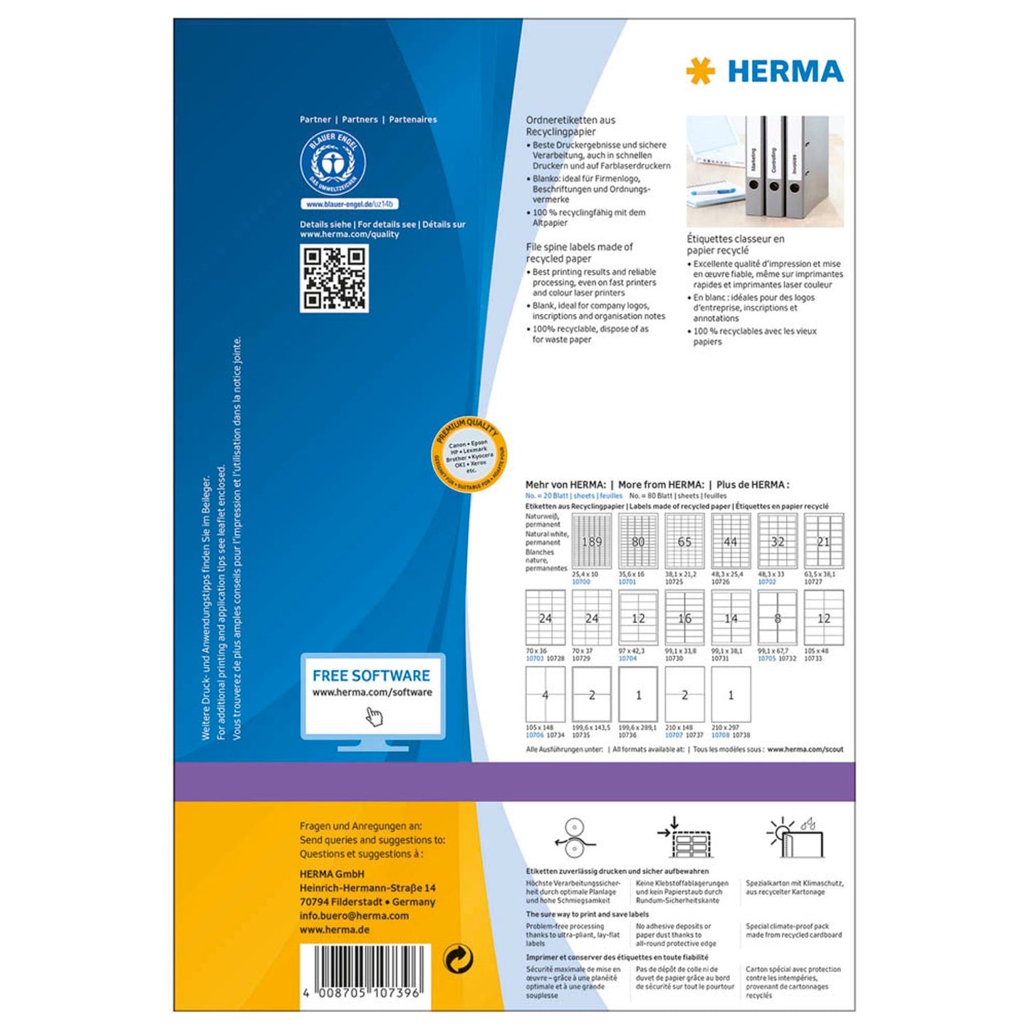 HERMA Ordneretiketten weiß | 10739 | 1 Pack = 80 Blatt
