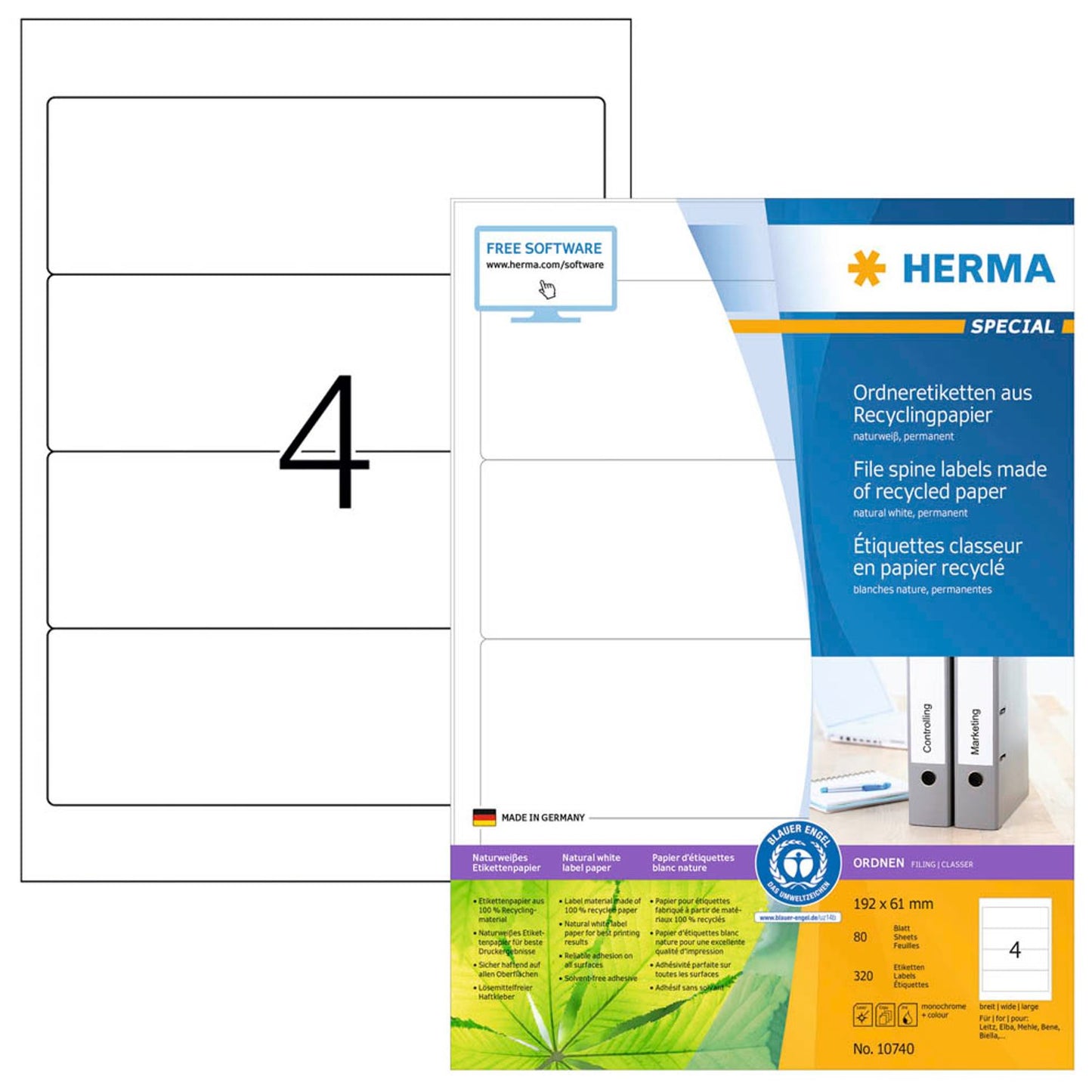 HERMA Ordneretiketten weiß | 10740 | 1 Pack = 80 Blatt