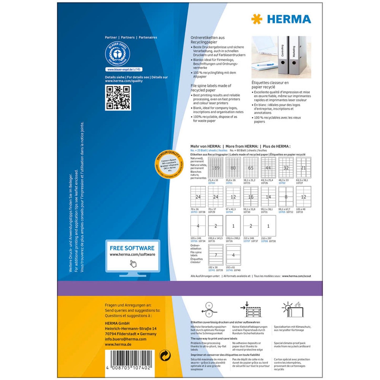 HERMA Ordneretiketten weiß | 10740 | 1 Pack = 80 Blatt