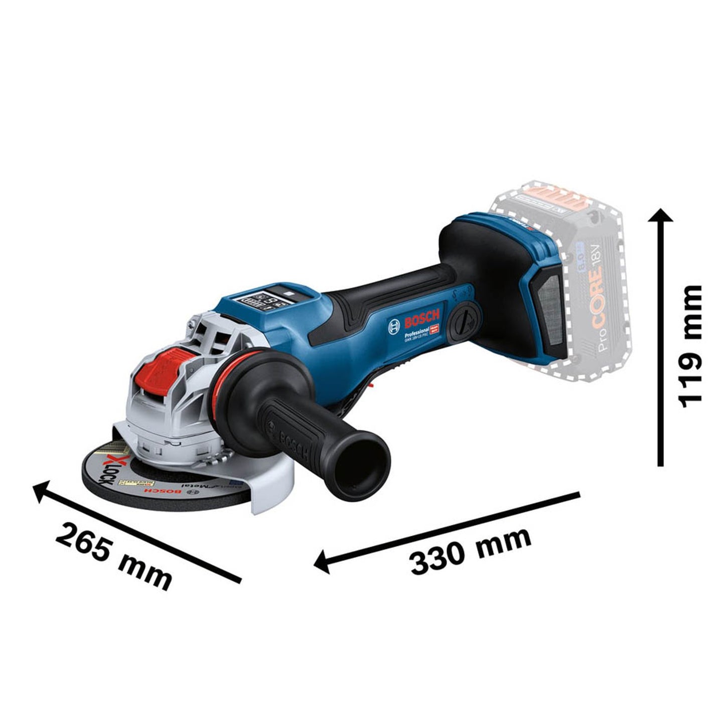 BOSCH Professional GWX 18V-15 PSC Akku-Winkelschleifer-Set 18,0 V, ohne Akku | 06019H6G02