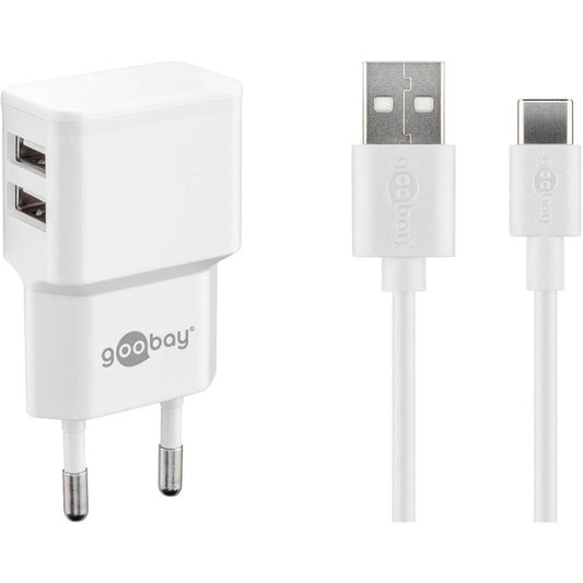 goobay Ladekabel mit Adapter weiß, Kabellänge: 1 m, 12 Watt | 44987