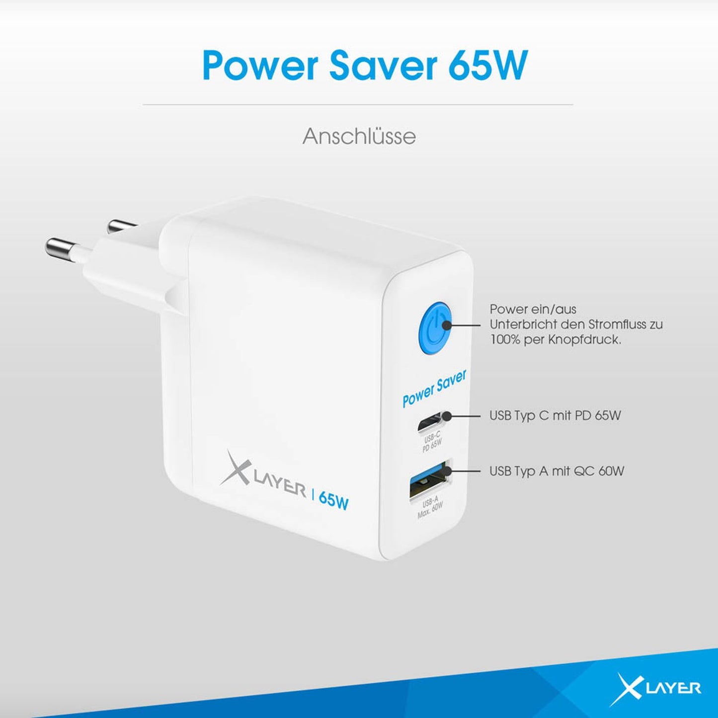 XLAYER Power Saver 65W Ladeadapter weiß, 65 Watt | 219703