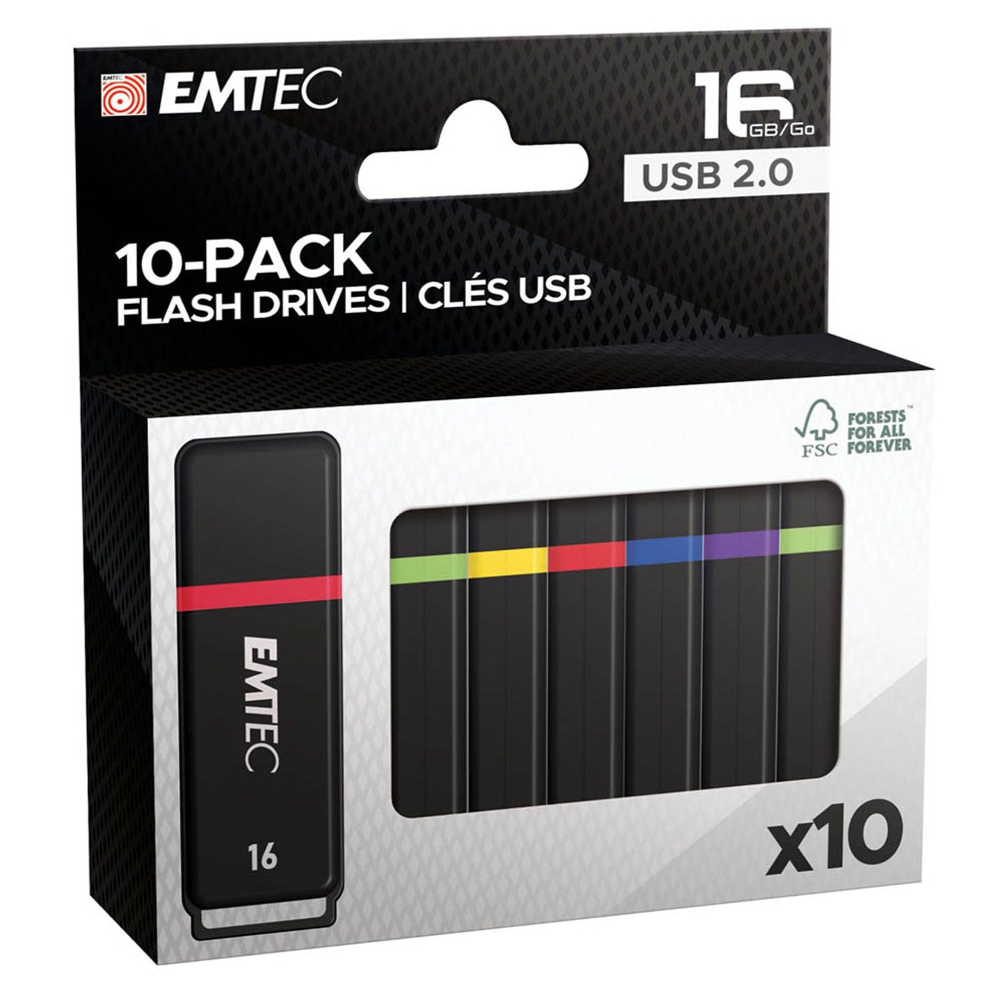 EMTEC USB-Sticks Flash Drives rot, gelb, blau, grün, lila 16 GB | ECMMD16GK1 | 1 Pack = 10 St.