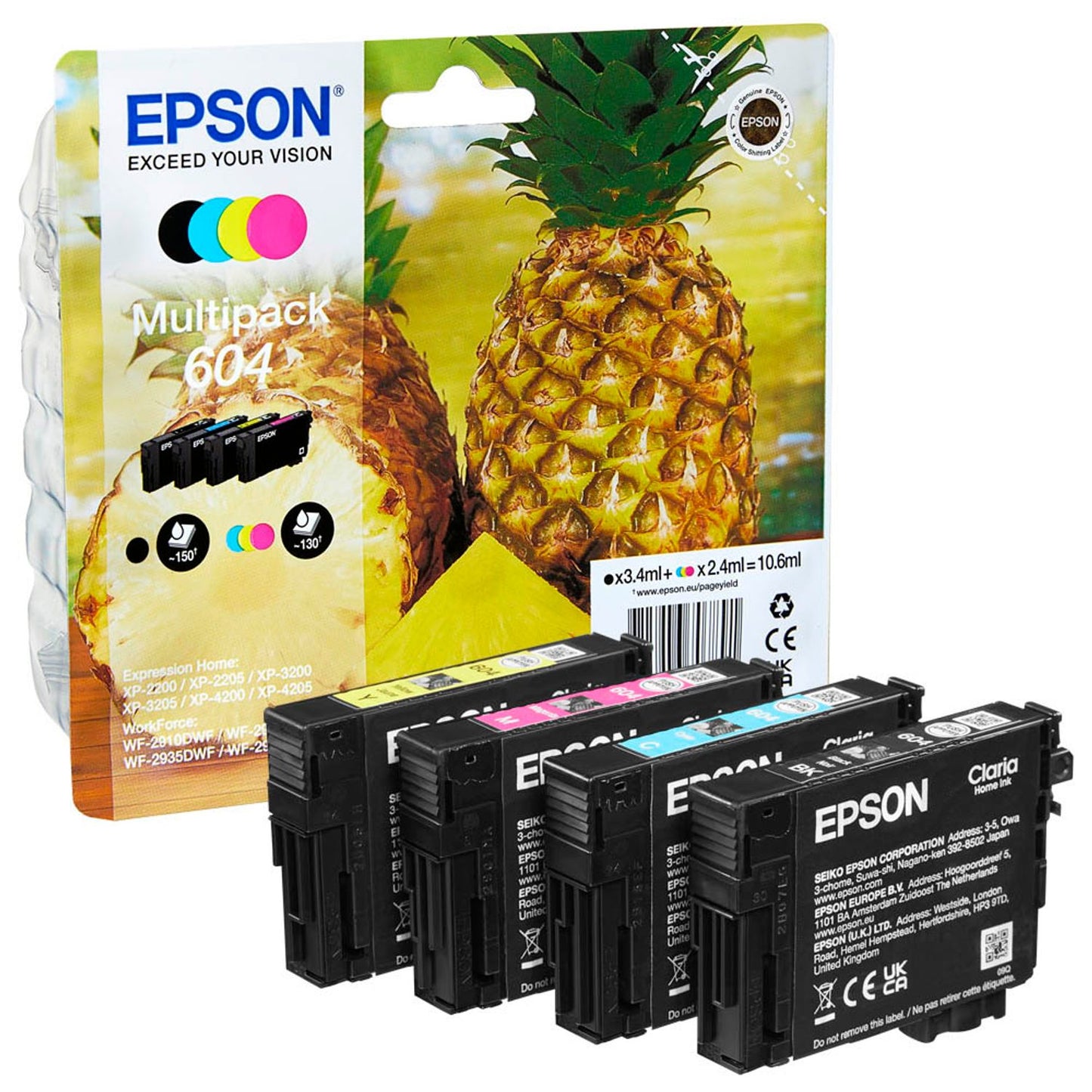 EPSON 604/T10G64 schwarz, cyan, magenta, gelb Druckerpatronen, 4er-Set | C13T10G64010 | 1 Pack = 4 St.