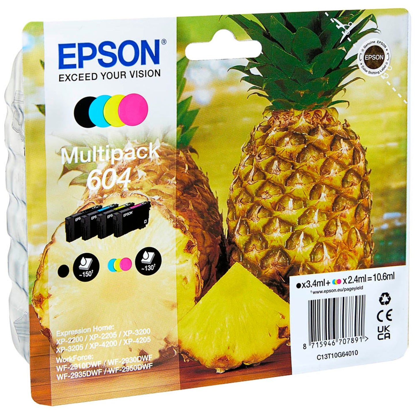 EPSON 604/T10G64 schwarz, cyan, magenta, gelb Druckerpatronen, 4er-Set | C13T10G64010 | 1 Pack = 4 St.
