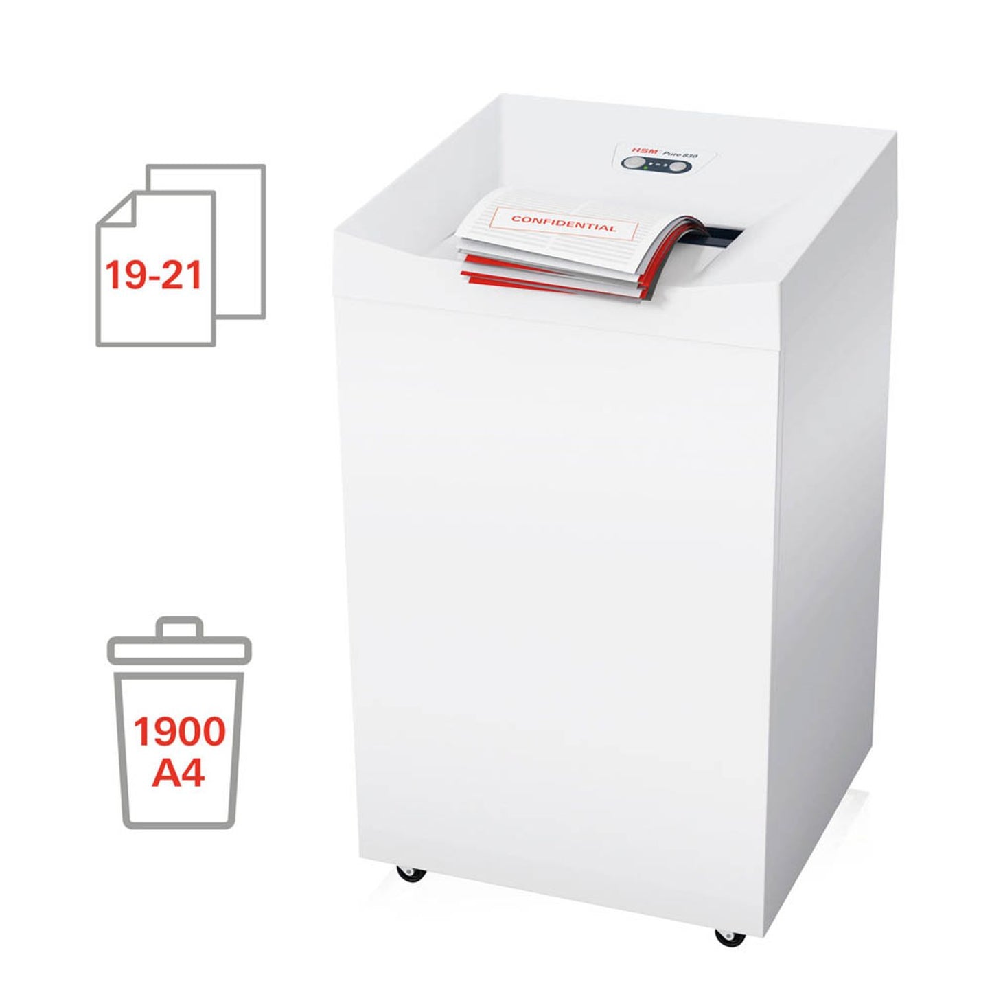 HSM Pure 830 Aktenvernichter mit Partikelschnitt P-5, 1,9 x 15 mm, bis , weiß | 2382131