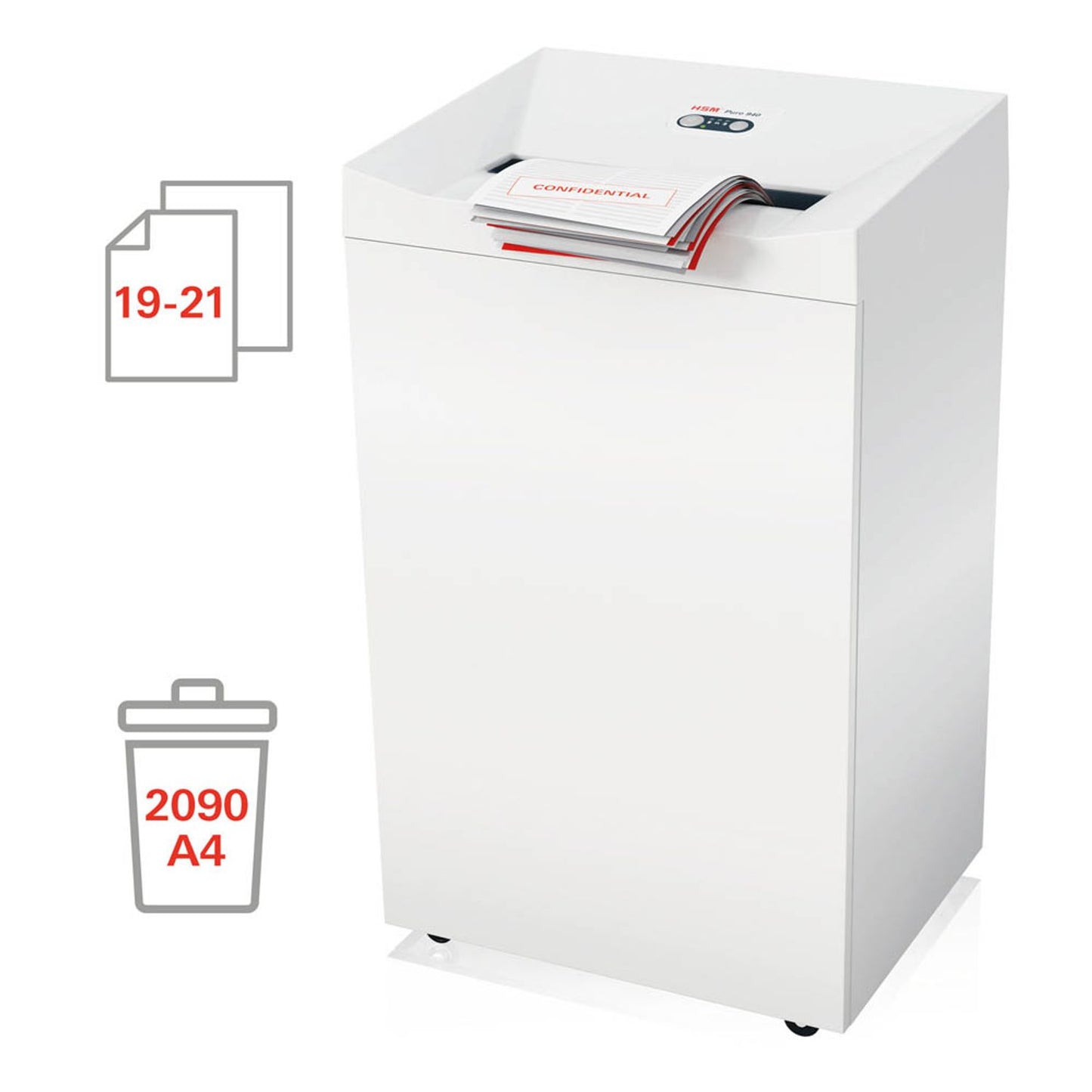 HSM Pure 940 Aktenvernichter mit Partikelschnitt P-5, 1,9 x 15 mm, bis , weiß | 2392131
