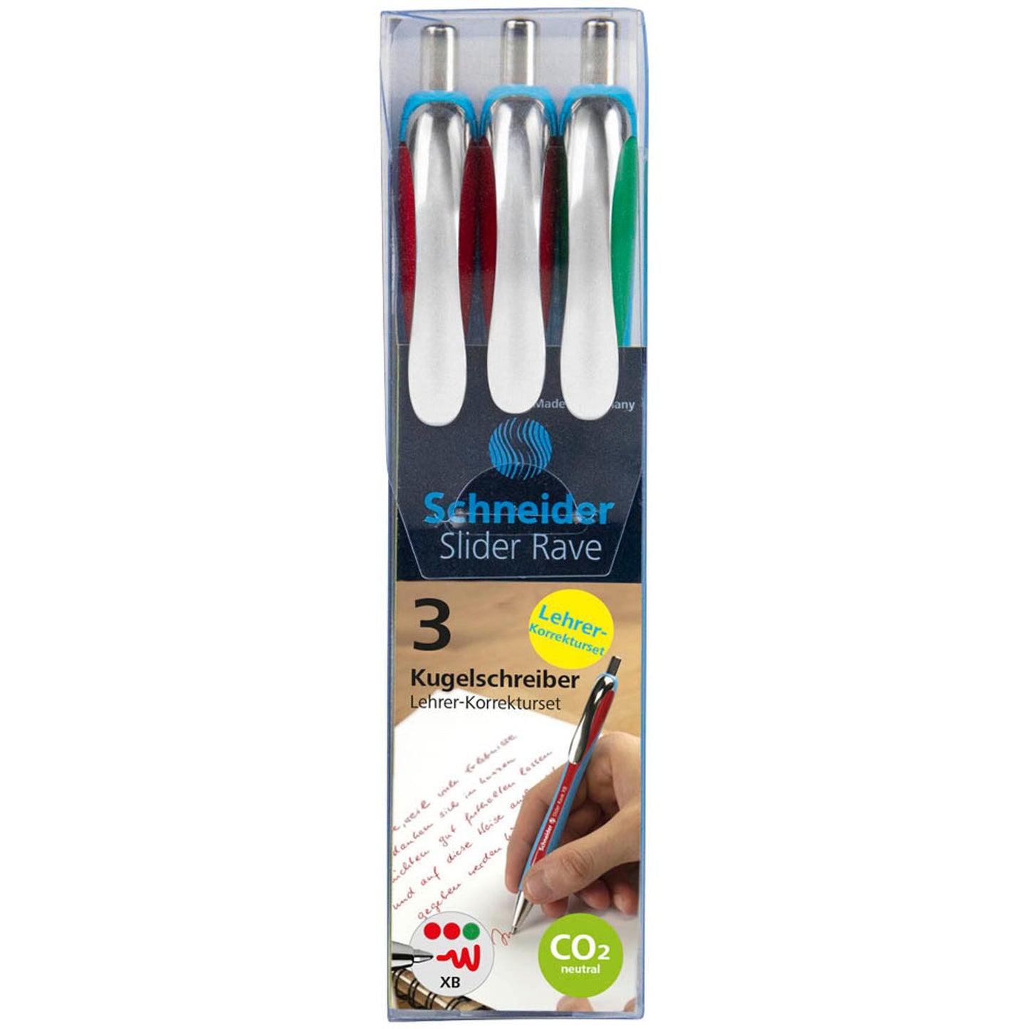 Schneider Kugelschreiber Slider Rave XB blau, Schreibfarbe: farbsortiert | 132597 | 1 Pack = 3 St.