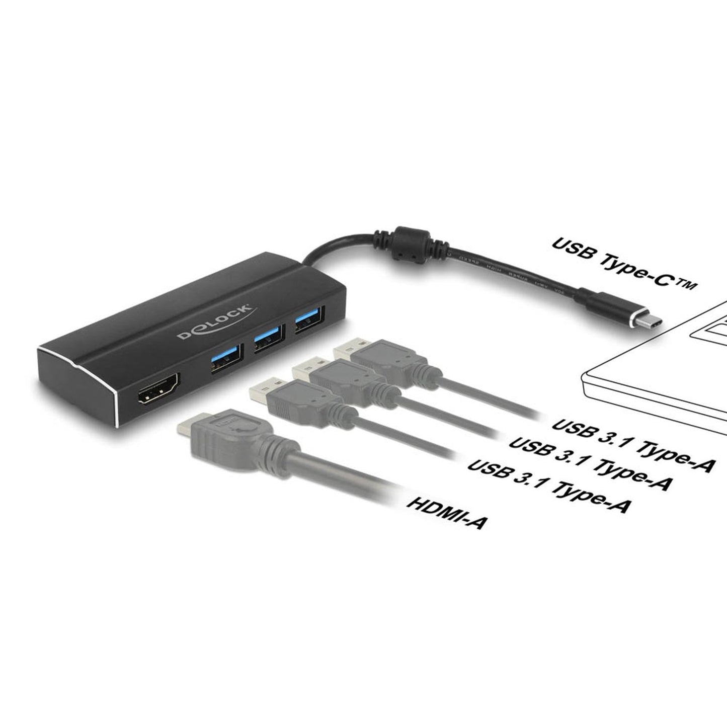 DeLOCK USB-Hub 3-fach schwarz | 63931