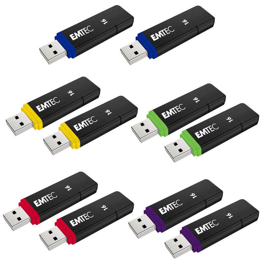 EMTEC USB-Sticks Flash Drives rot, gelb, blau, grün, lila 16 GB | ECMMD16GK1 | 1 Pack = 10 St.