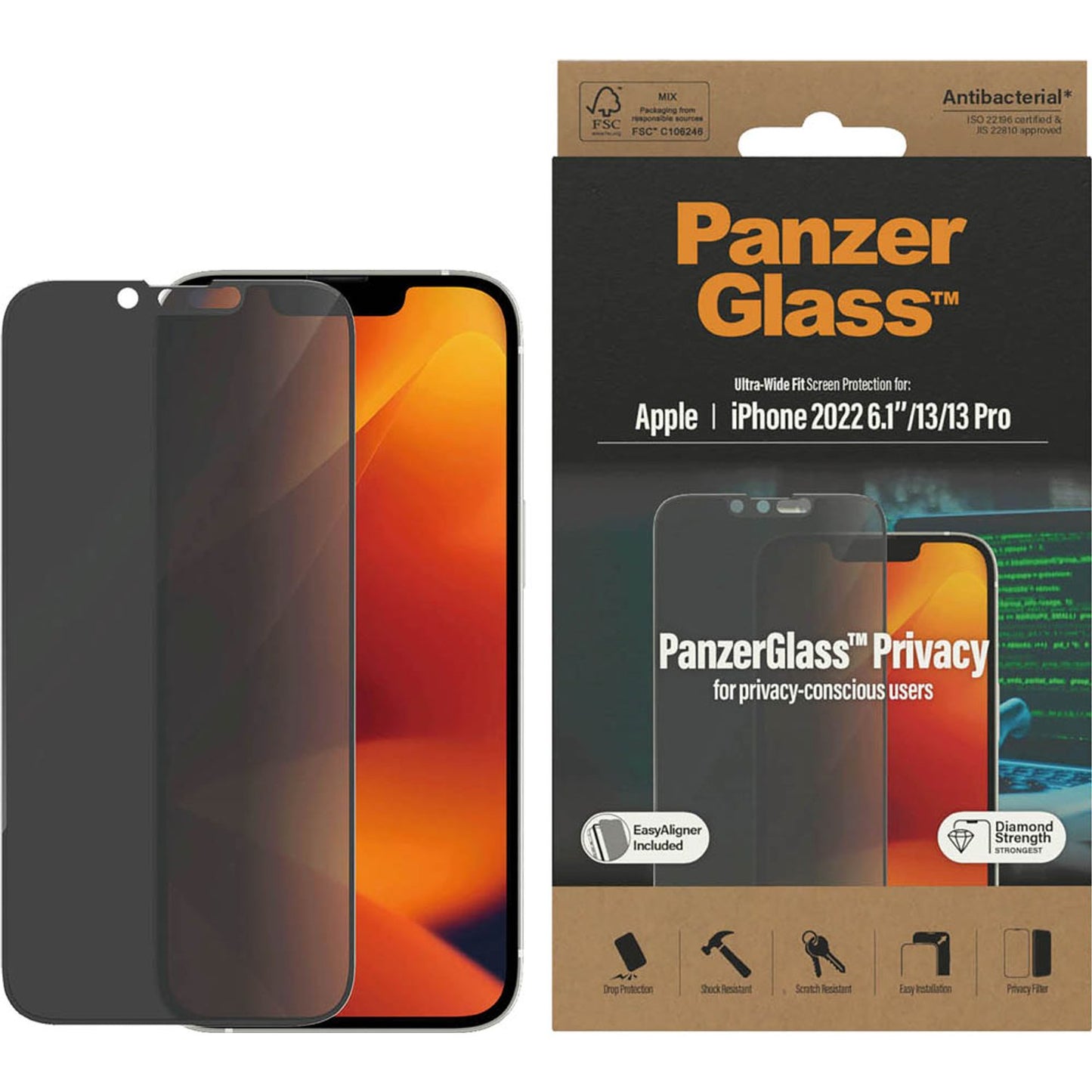 PanzerGlass™ Display-Blickschutzfolie für Apple iPhone 13, iPhone 13 Pro, iPhone 14 | P2783