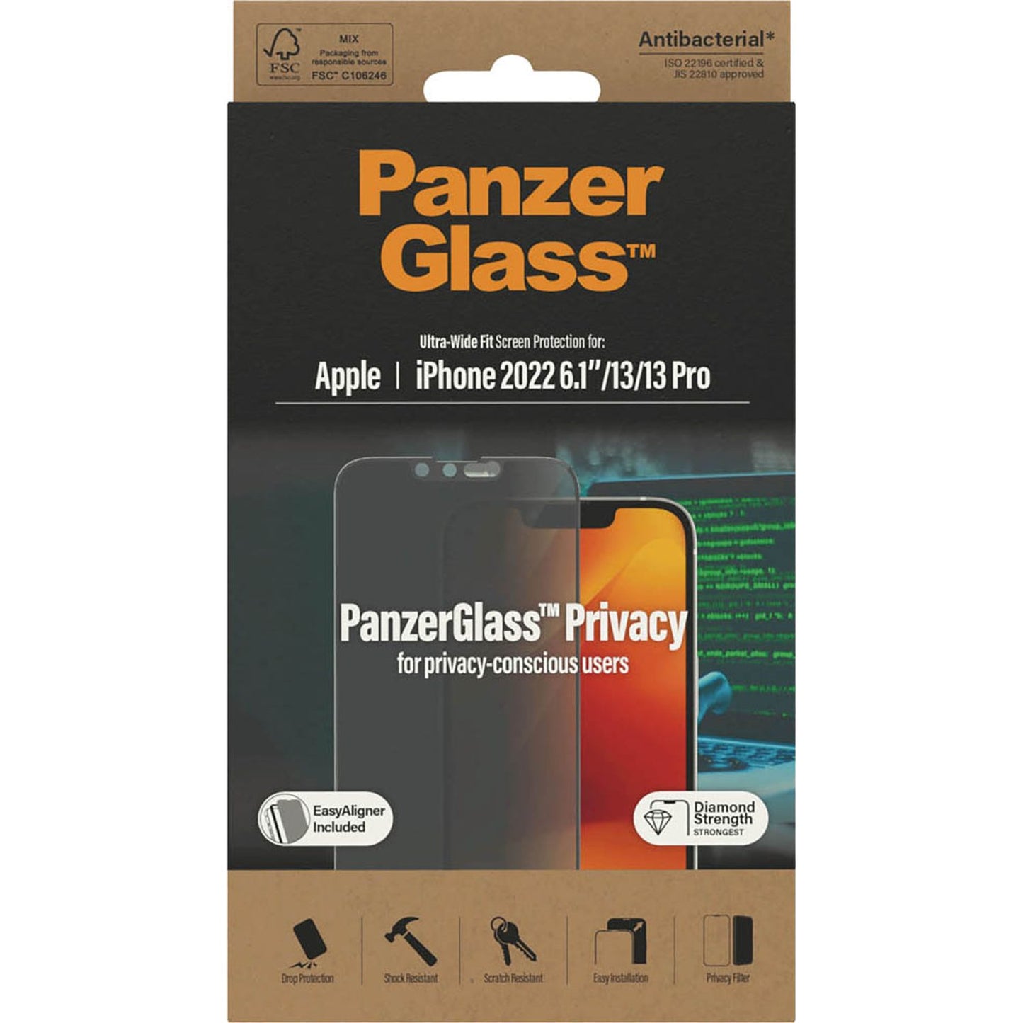 PanzerGlass™ Display-Blickschutzfolie für Apple iPhone 13, iPhone 13 Pro, iPhone 14 | P2783