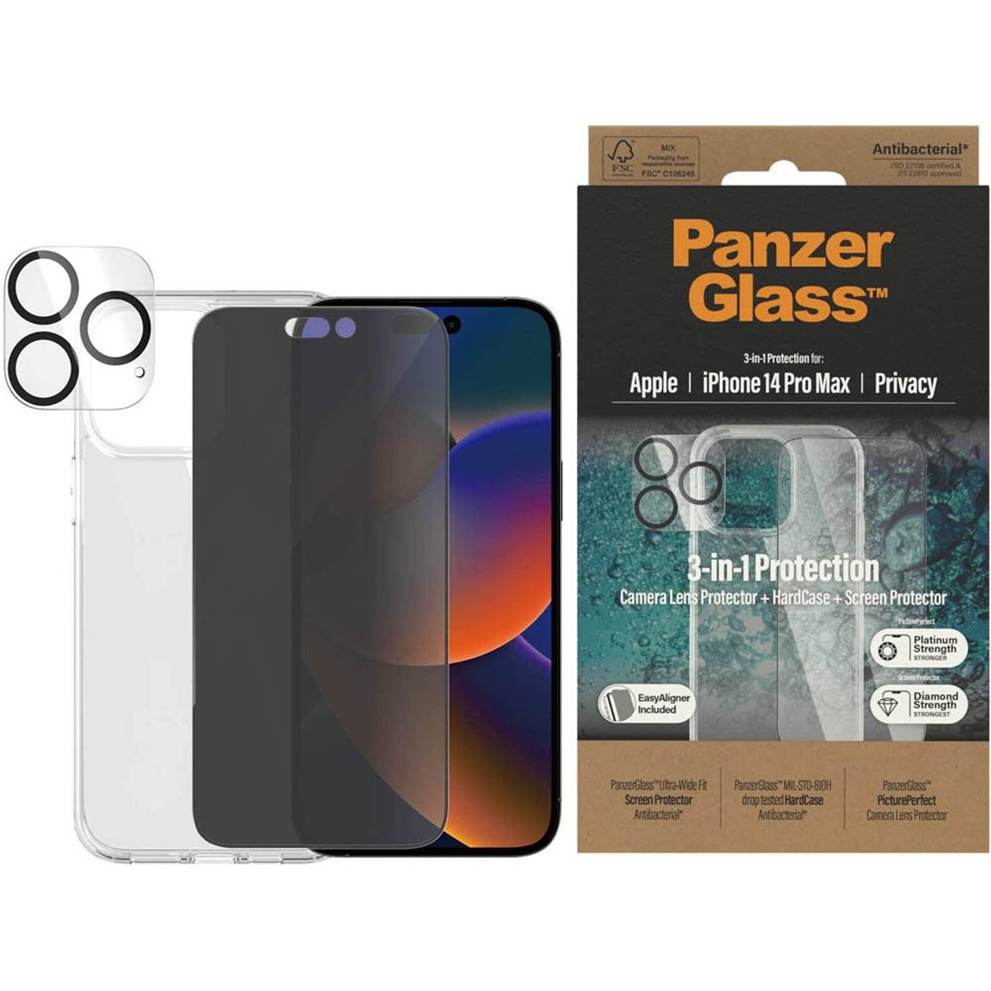 PanzerGlass™ 3-in-1 Protection Handy-Cover für Apple iPhone 14 Pro Max transparent, schwarz | B0404+P2786