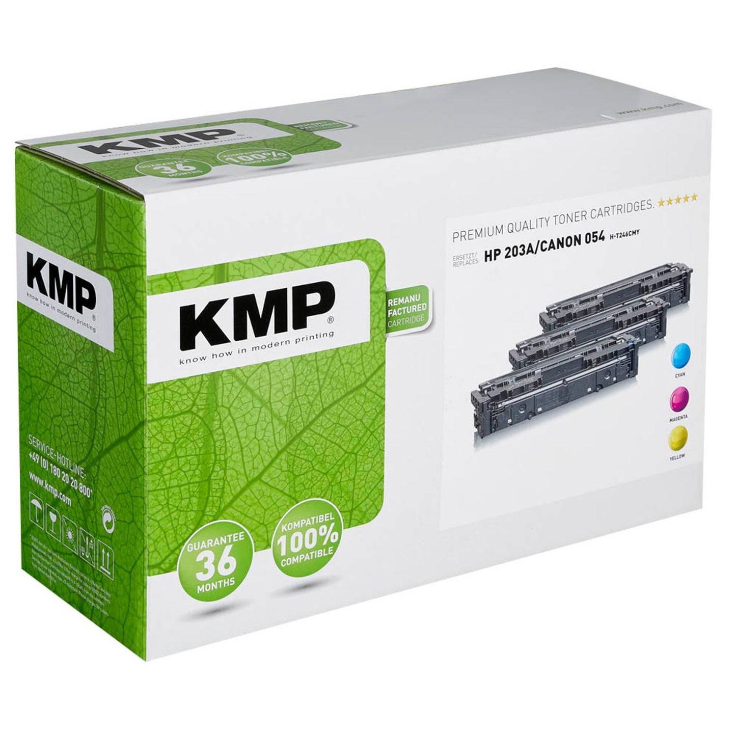 KMP H-T246CMY cyan, magenta, gelb Toner kompatibel zu HP 203A; Canon 054(CF541A, CF542A, CF543A; 3023C002, 3022C002, 3021C002), 3er-Set | 2549,0030 | 1 Pack = 3 St.