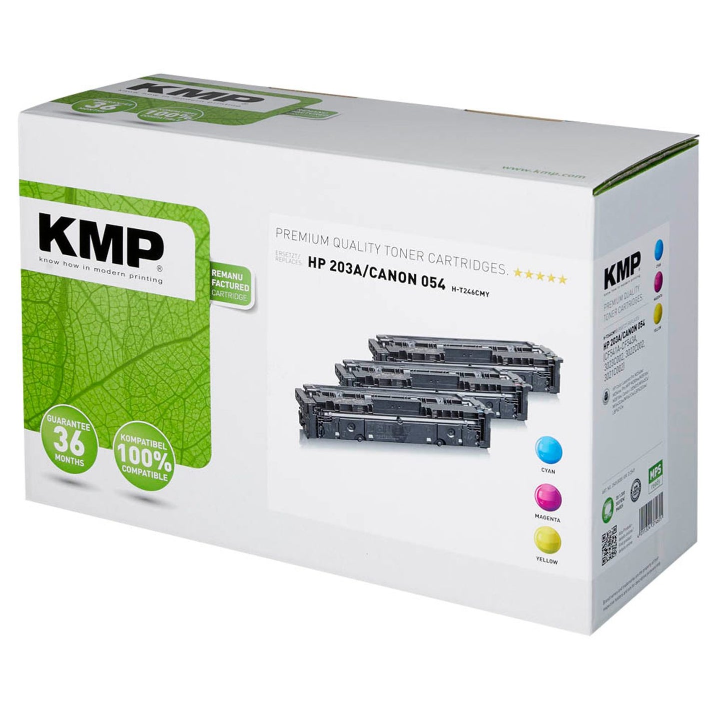 KMP H-T246CMY cyan, magenta, gelb Toner kompatibel zu HP 203A; Canon 054(CF541A, CF542A, CF543A; 3023C002, 3022C002, 3021C002), 3er-Set | 2549,0030 | 1 Pack = 3 St.