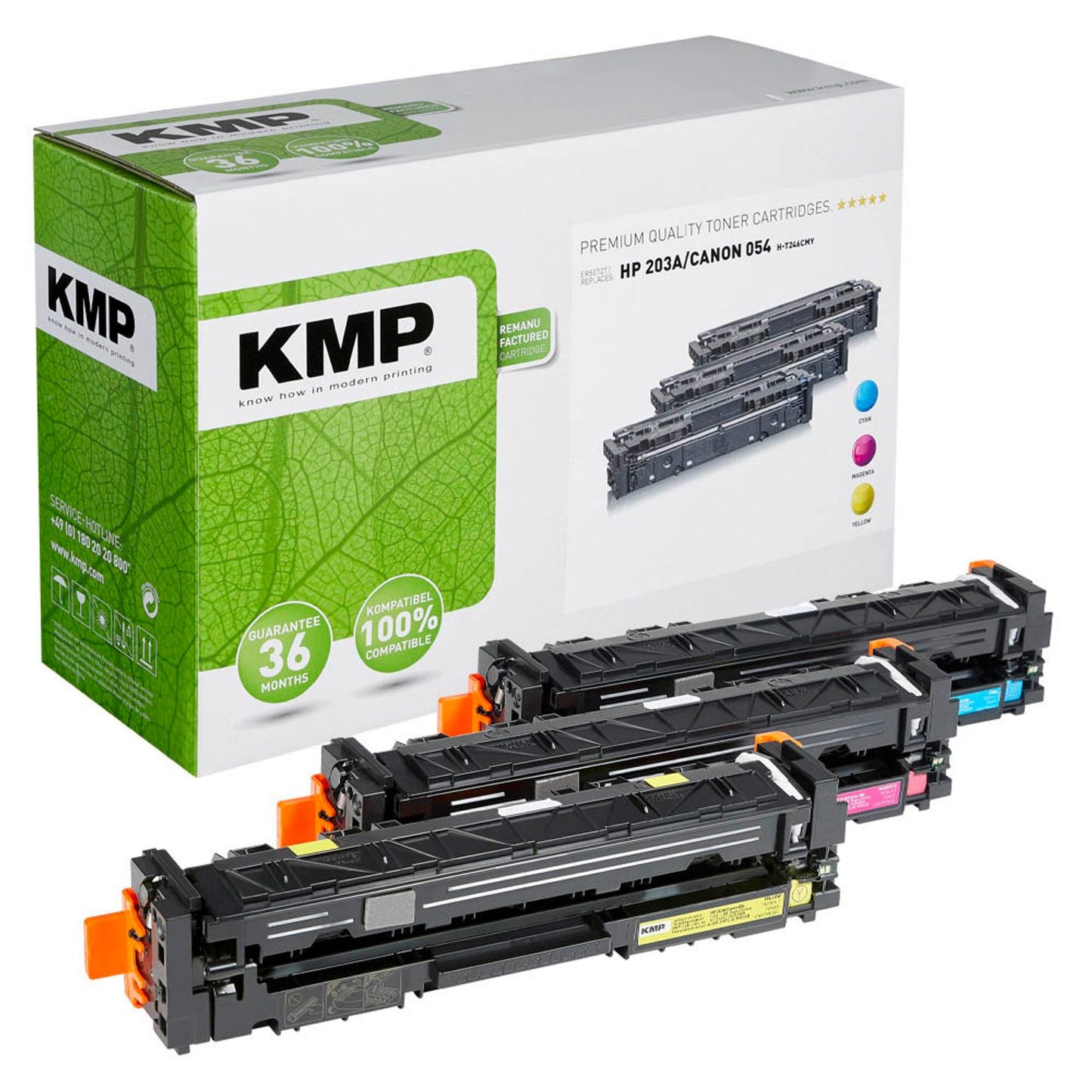 KMP H-T246CMY cyan, magenta, gelb Toner kompatibel zu HP 203A; Canon 054(CF541A, CF542A, CF543A; 3023C002, 3022C002, 3021C002), 3er-Set | 2549,0030 | 1 Pack = 3 St.