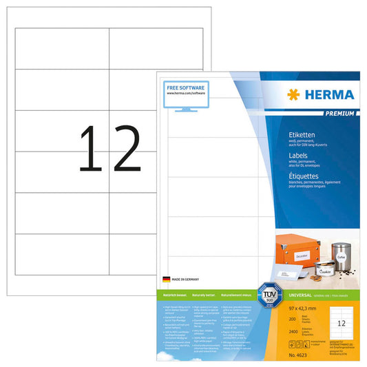 HERMA Etiketten weiß 97,0 x 42,3 mm | 4623 | 1 Pack = 200 Blatt