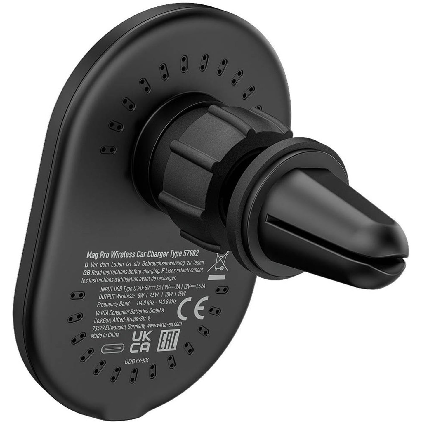 VARTA Mag Pro Induktives Kfz-Ladegerät schwarz, 15 Watt | 57902 101 111