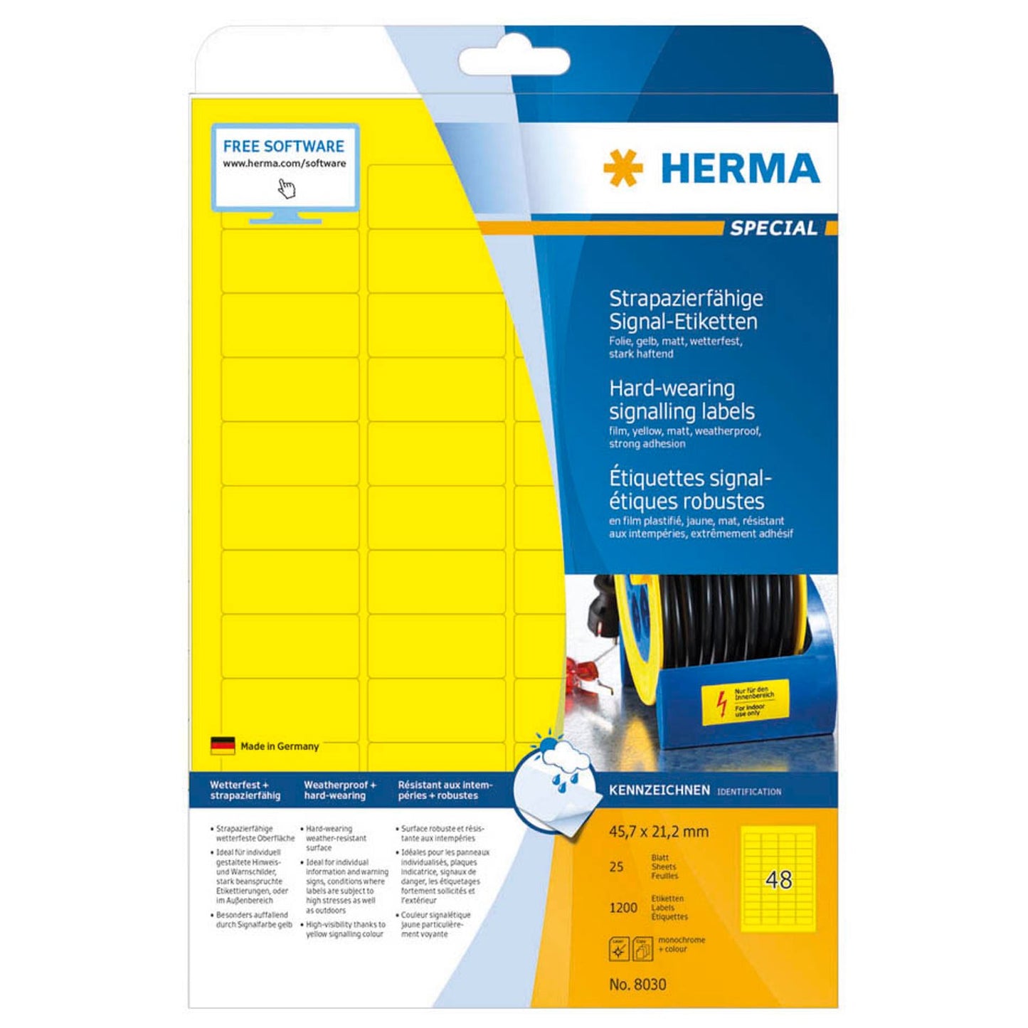 HERMA wetterfeste Folienetiketten gelb 45,7 x 21,2 mm | 8030 | 1 Pack = 25 Blatt