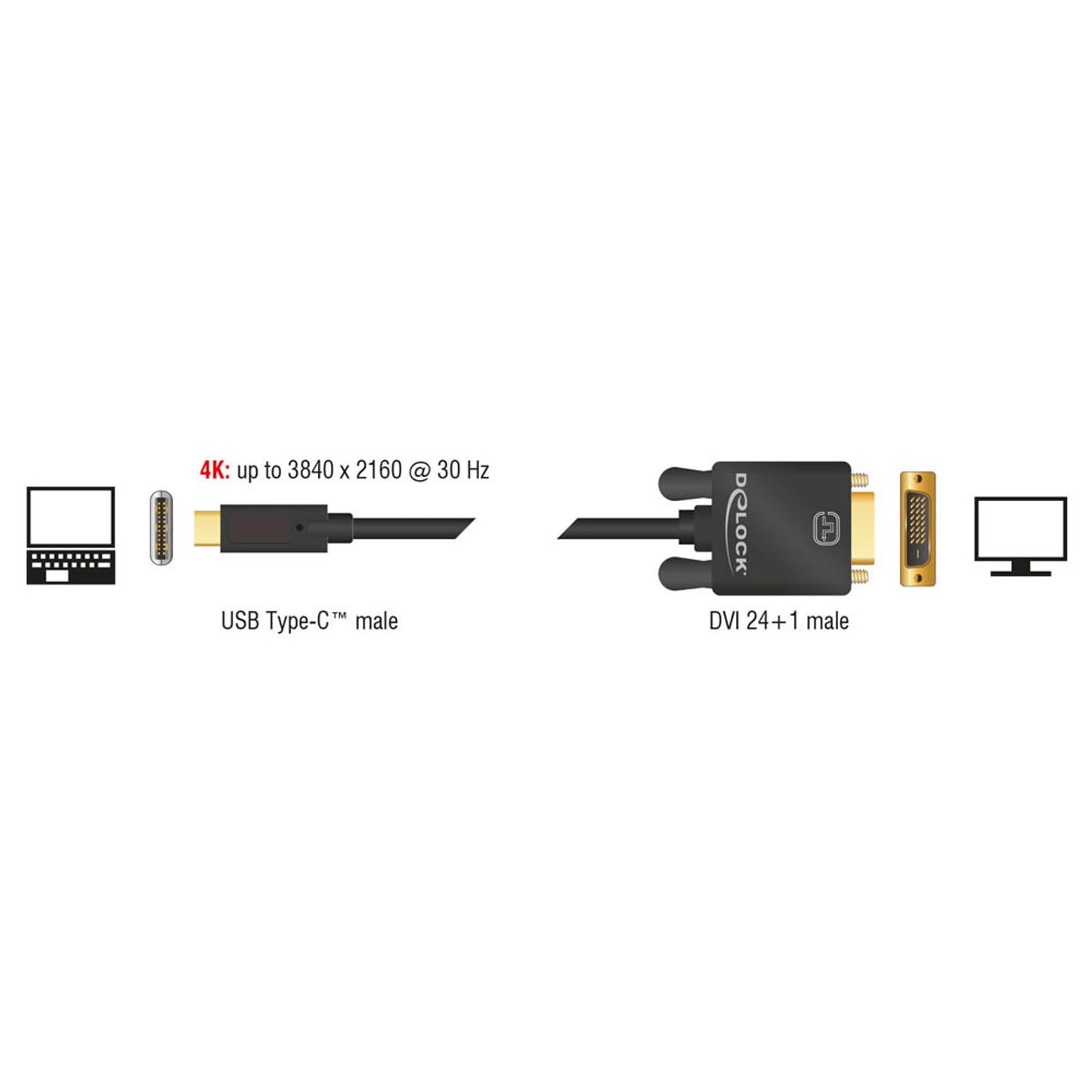 DeLOCK USB C/DVI Kabel 4K 30 Hz 2,0 m schwarz | 85321