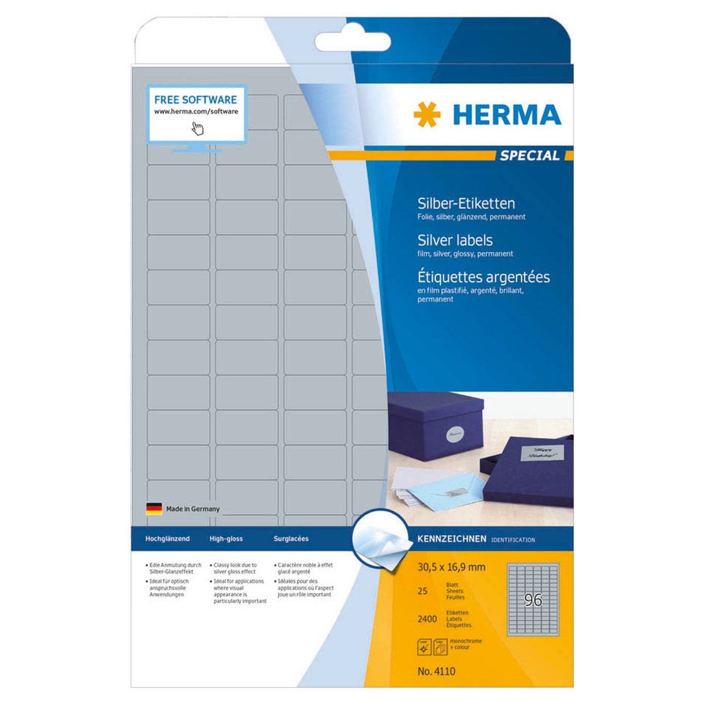 HERMA Folienetiketten silber 30,5 x 16,9 mm | 4110 | 1 Pack = 25 Blatt
