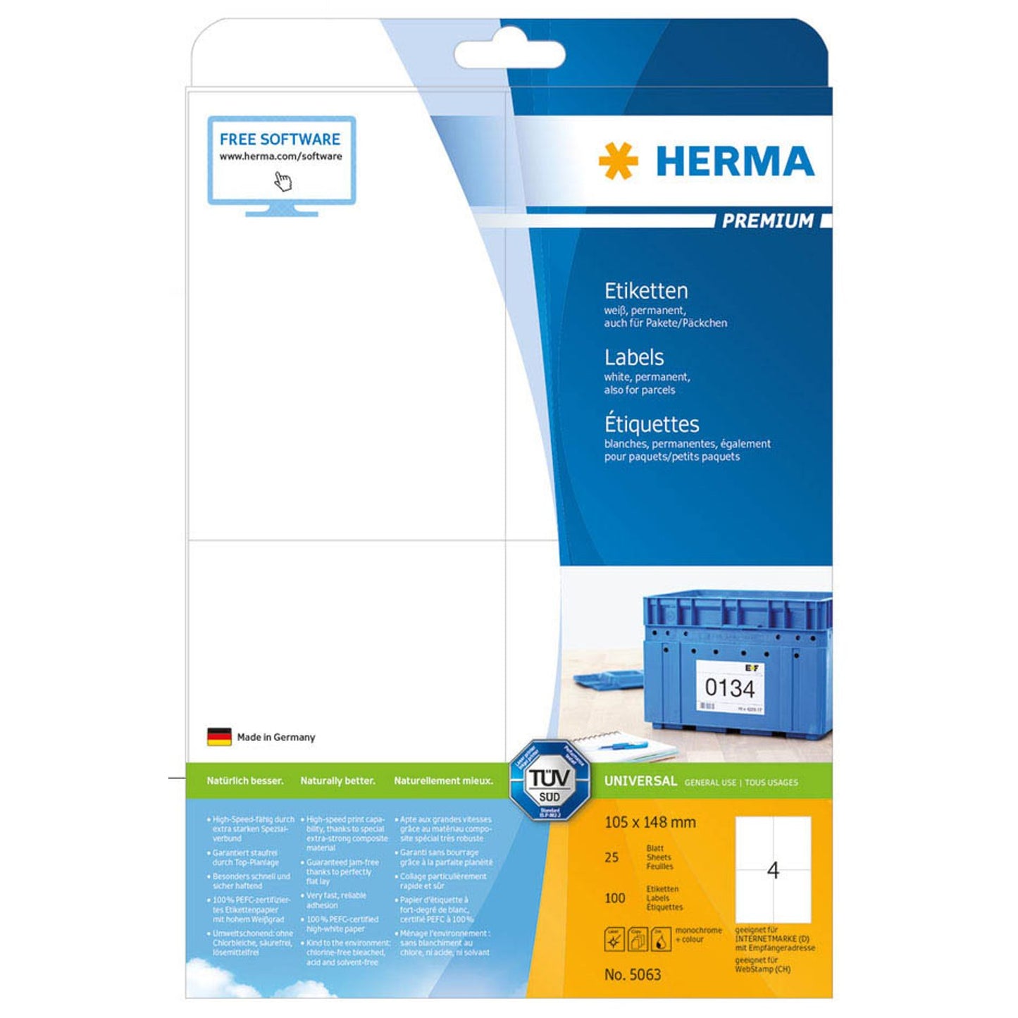 HERMA Etiketten weiß 105,0 x 148,0 mm | 5063 | 1 Pack = 25 Blatt