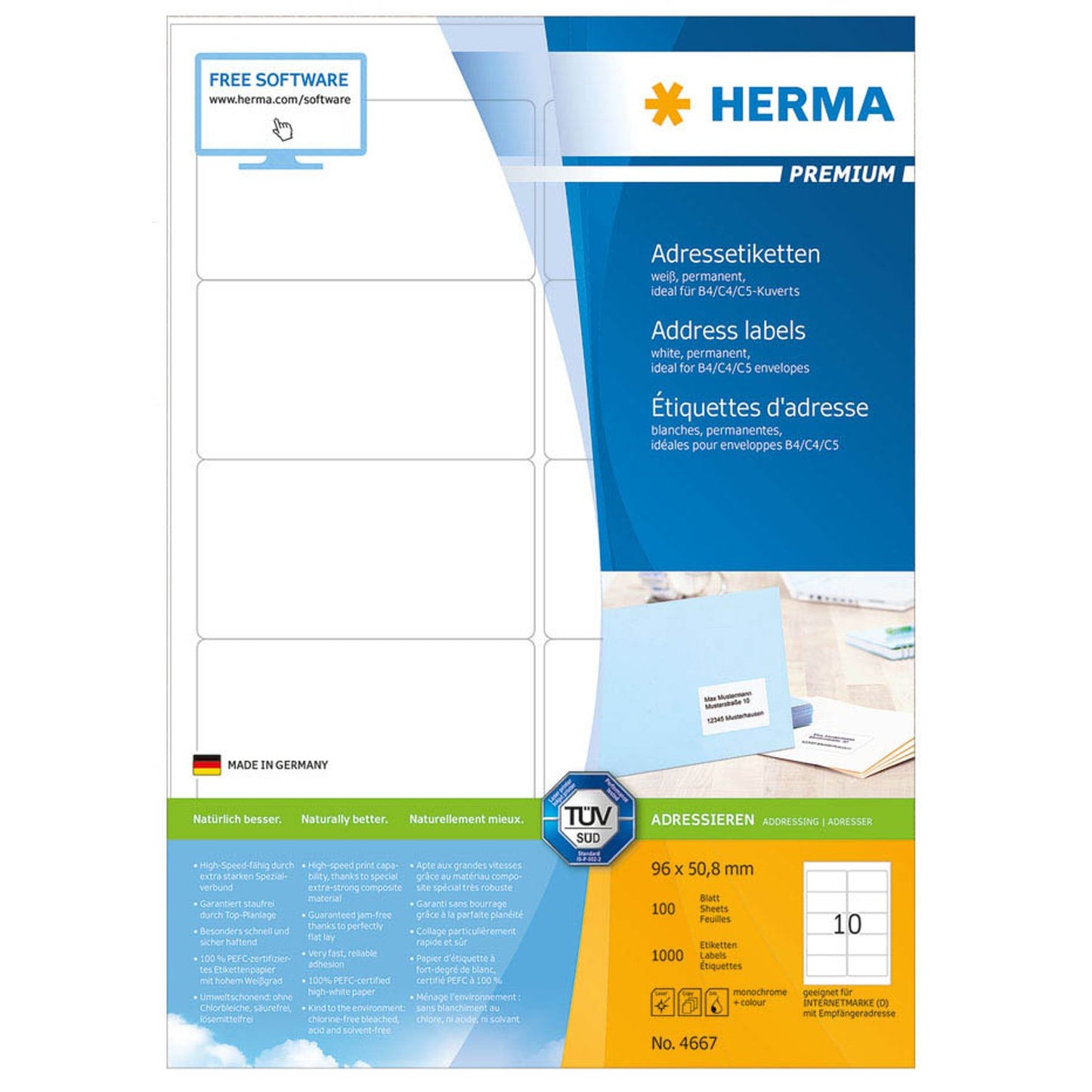 HERMA Etiketten weiß 96,0 x 50,8 mm | 4667 | 1 Pack = 100 Blatt