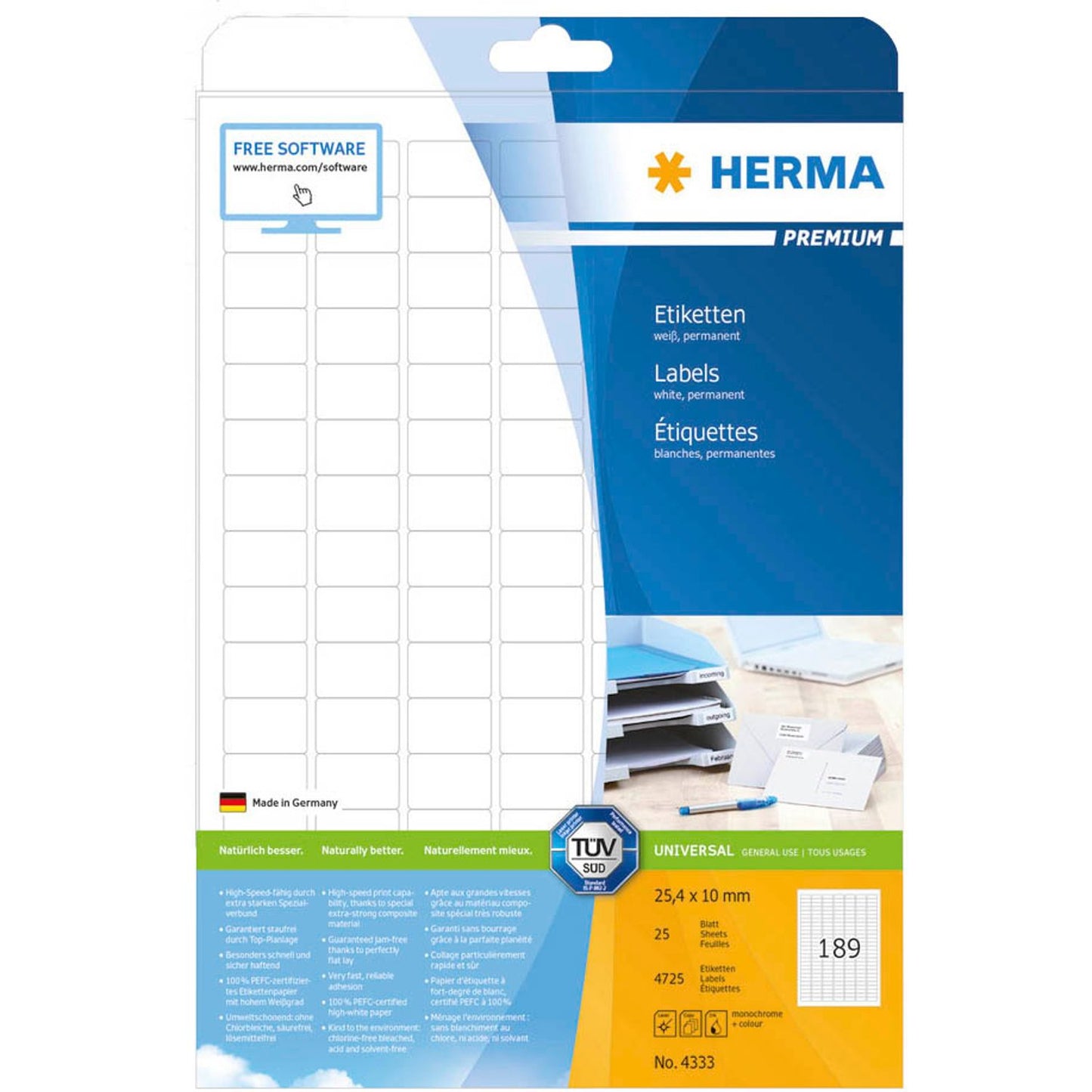 HERMA Etiketten weiß 25,4 x 10,0 mm | 4333 | 1 Pack = 25 Blatt