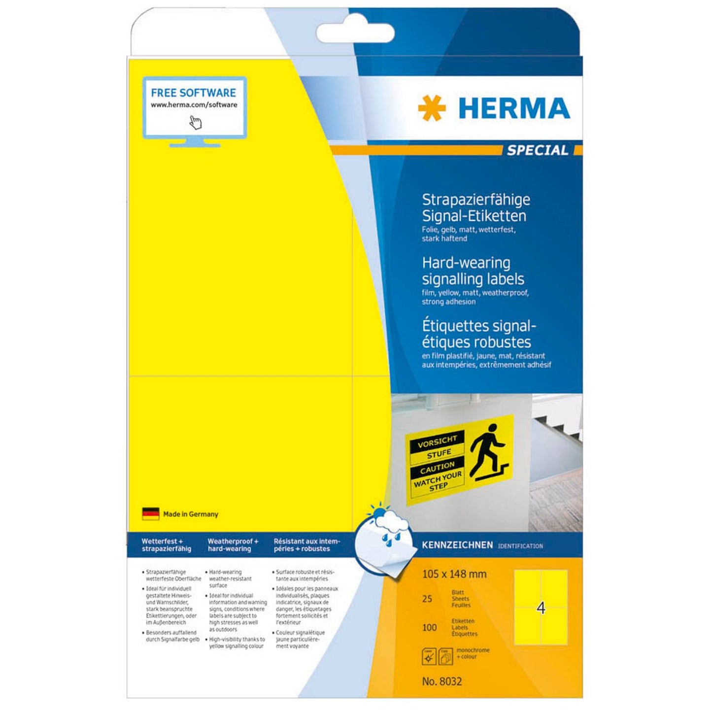 HERMA wetterfeste Folienetiketten gelb 105,0 x 148,0 mm | 8032 | 1 Pack = 25 Blatt