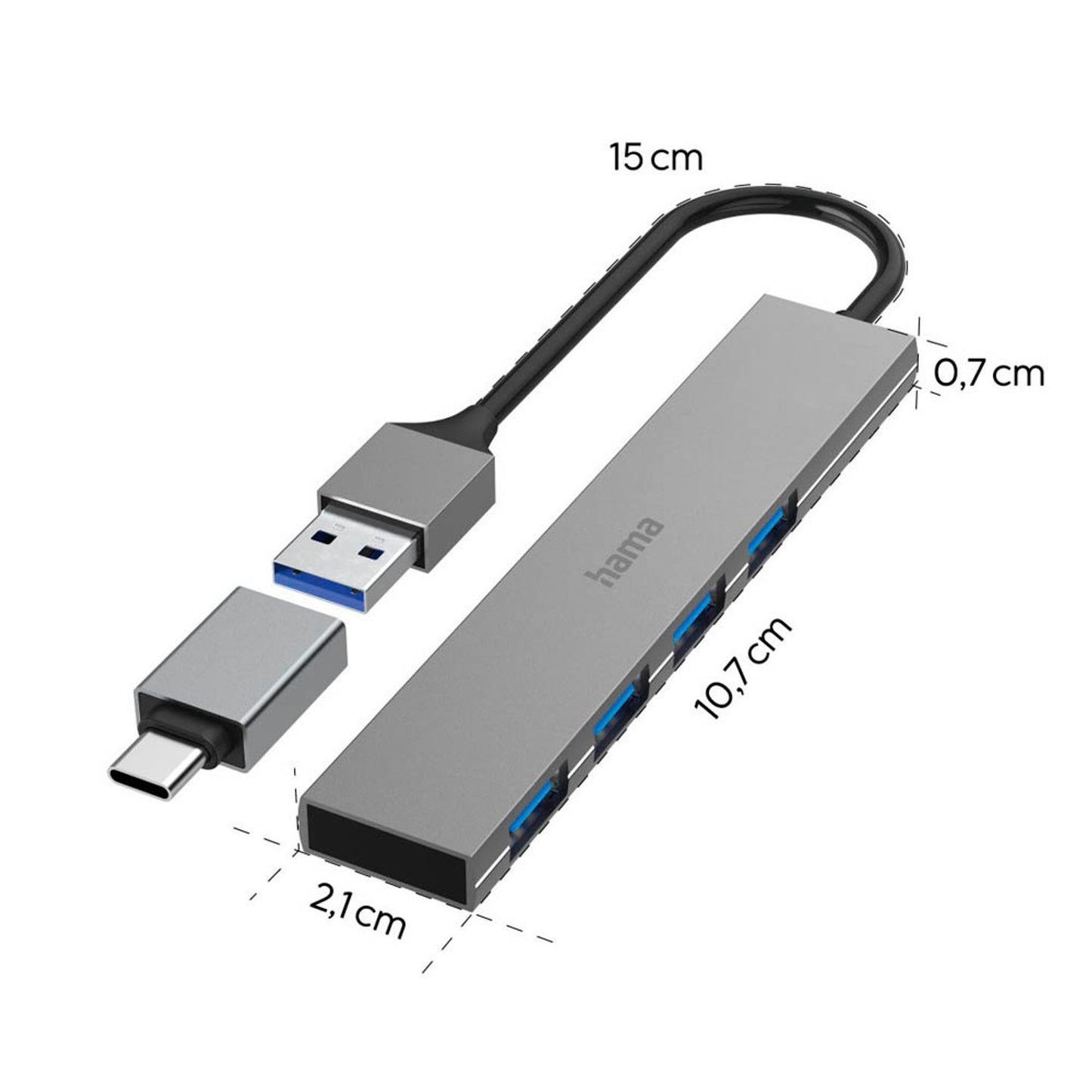 hama USB-Hub Ultra Slim 4-fach grau | 200141