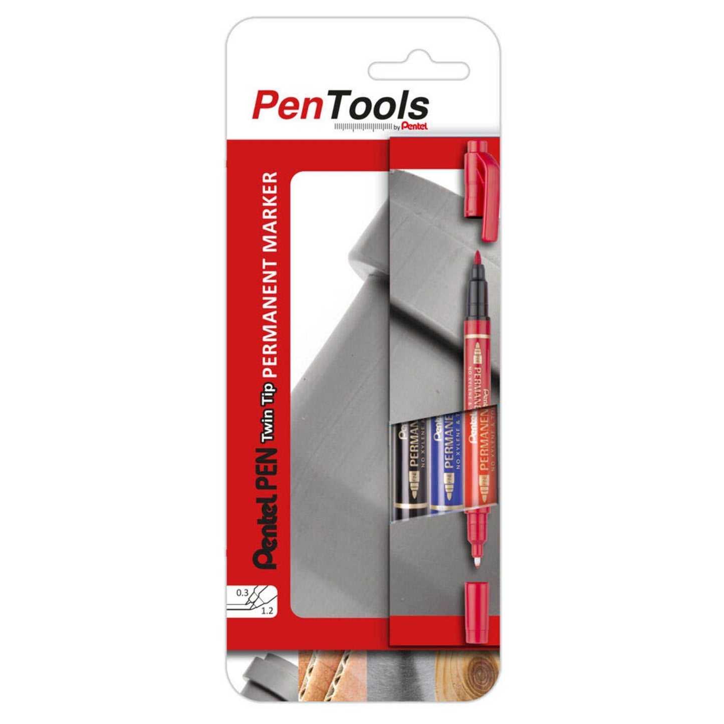 Pentel PenTool Permanentmarker farbsortiert 0,3 - 1,2 mm | N75W-PRO3ABCEU | 1 Pack = 3 St.