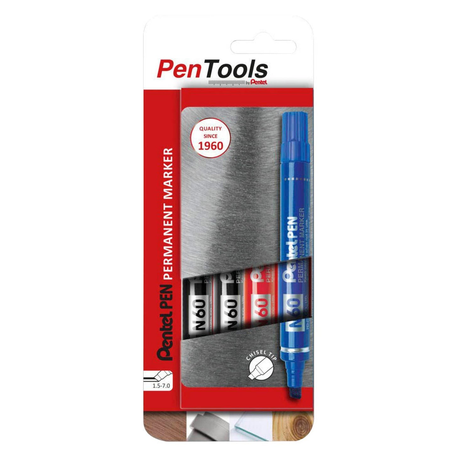 Pentel PenTool N50XL-PRO1AEU Permanentmarker farbsortiert 1,5 - 7,0 mm | N60-PRO4ABCEU | 1 Pack = 4 St.